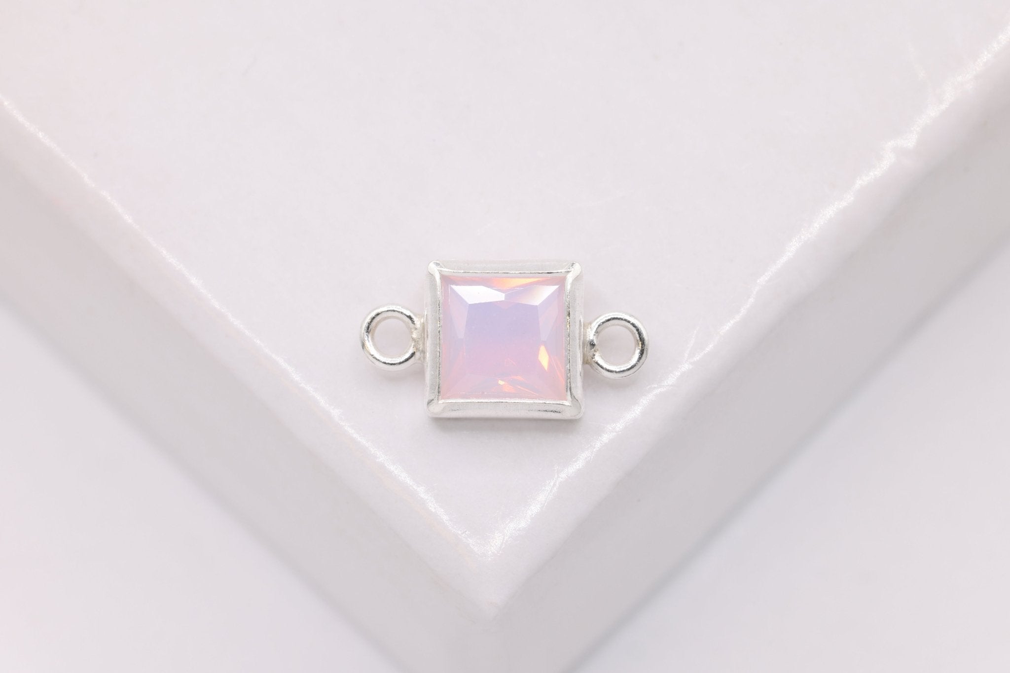 Pink Opal Square Connector Charm, Wholesale, 925 Sterling Silver, 5mm x 5mm, Bulk Permanent Jewelry - HarperCrown