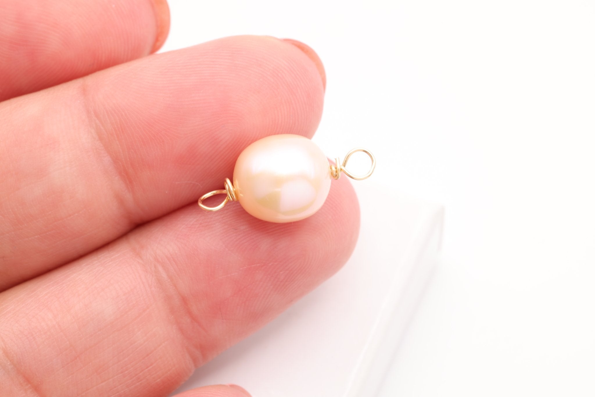 Pink Potato Freshwater Pearl Connector Charm, Gold - Filled, 18mm x 8mm, Wire Wrapped Pearl, Bulk DIY Wholesale Jewelry Making Charm - HarperCrown