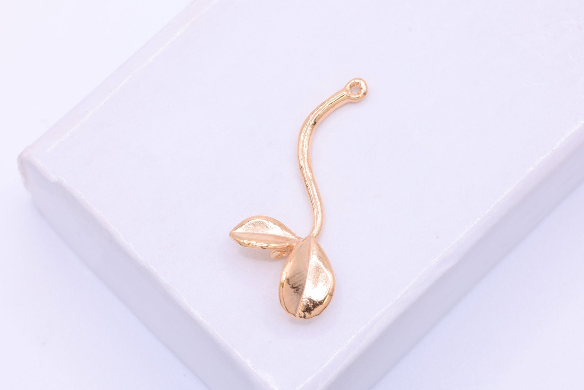 Pink Rose GoldVermeil Sprout Charm Connector - 22k gold plated Sterling Silver Sprout Connector, Alfalfa Sprout, Mung Bean Sprouts, Link, 196 - HarperCrown