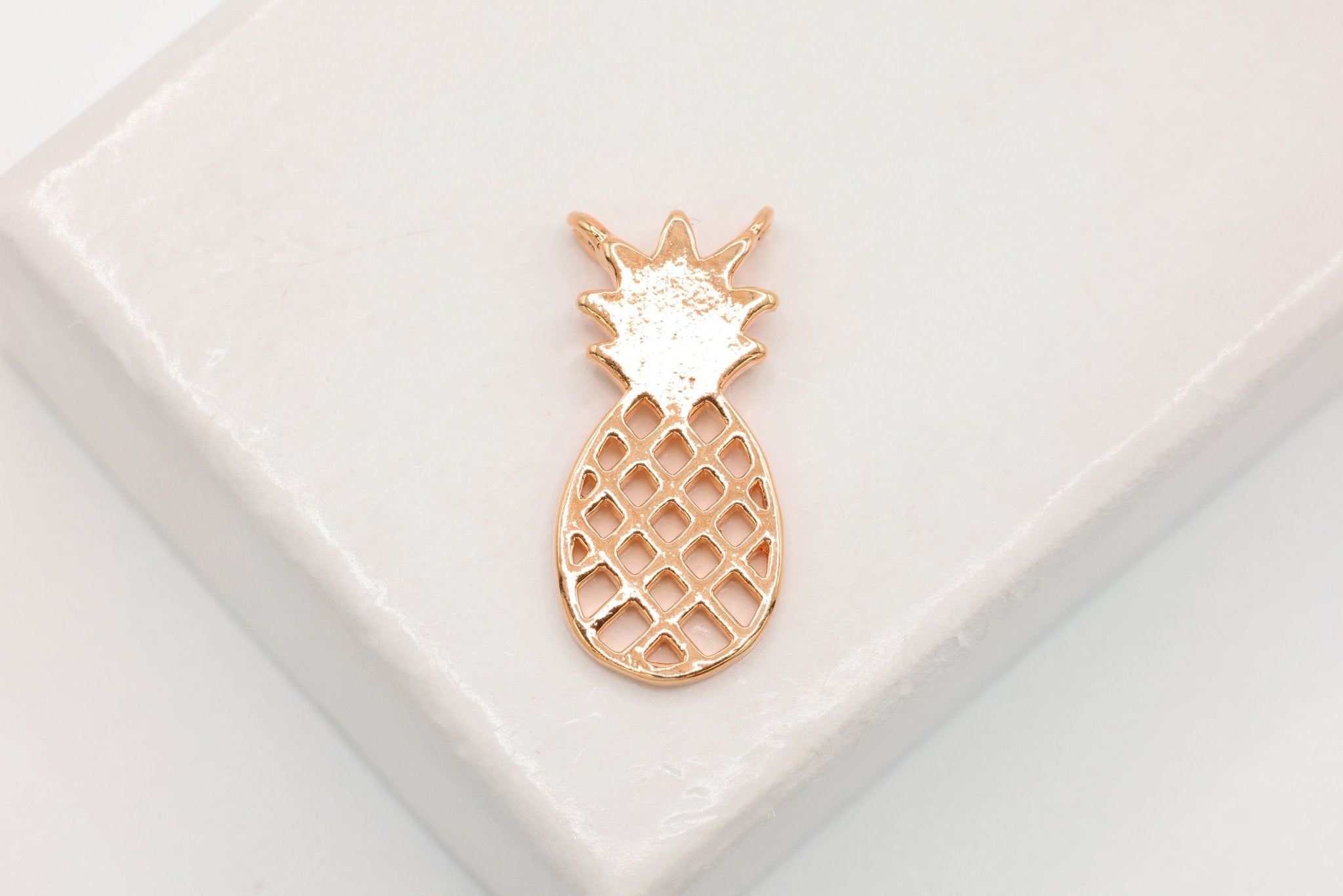 Pink Rose Wholesale Gold Vermeil Pineapple Connector Charm - 18k gold plated 925 Sterling Silver, Hawaiian Gold Pineapple Charm, Pineapple Fruit - HarperCrown