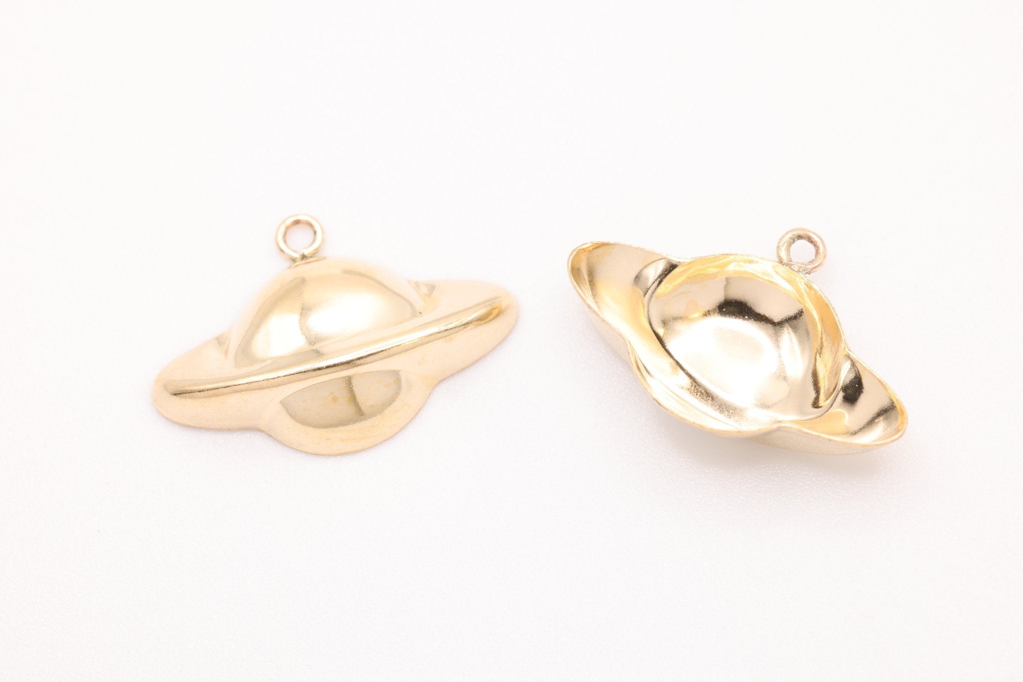 Planet Saturn Charm, Gold - Filled, 16mm x 11mm, Celestial Space Planet Charm, Bulk Wholesale Jewelry Making Charm - HarperCrown