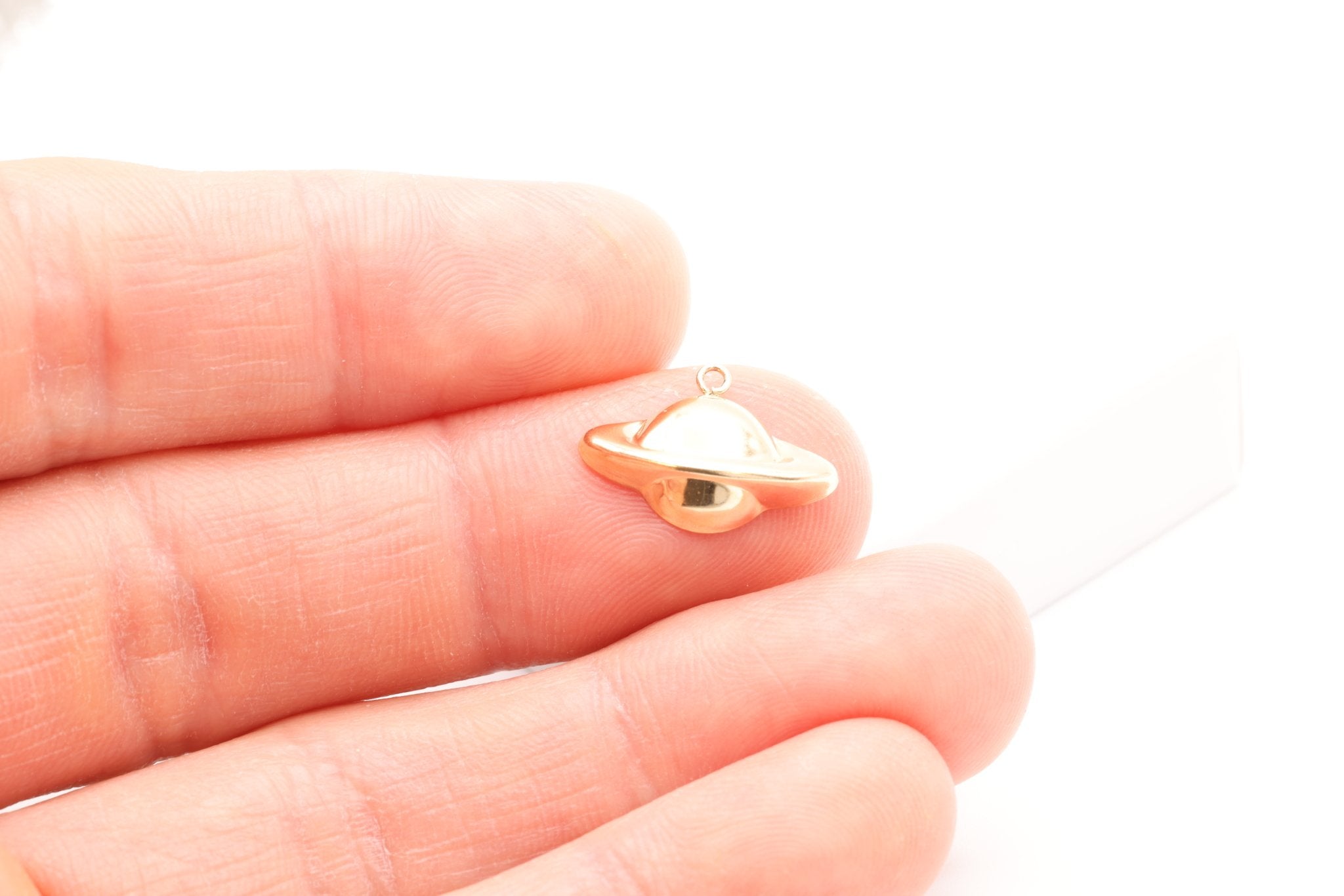 Planet Saturn Charm, Gold - Filled, 16mm x 11mm, Celestial Space Planet Charm, Bulk Wholesale Jewelry Making Charm - HarperCrown