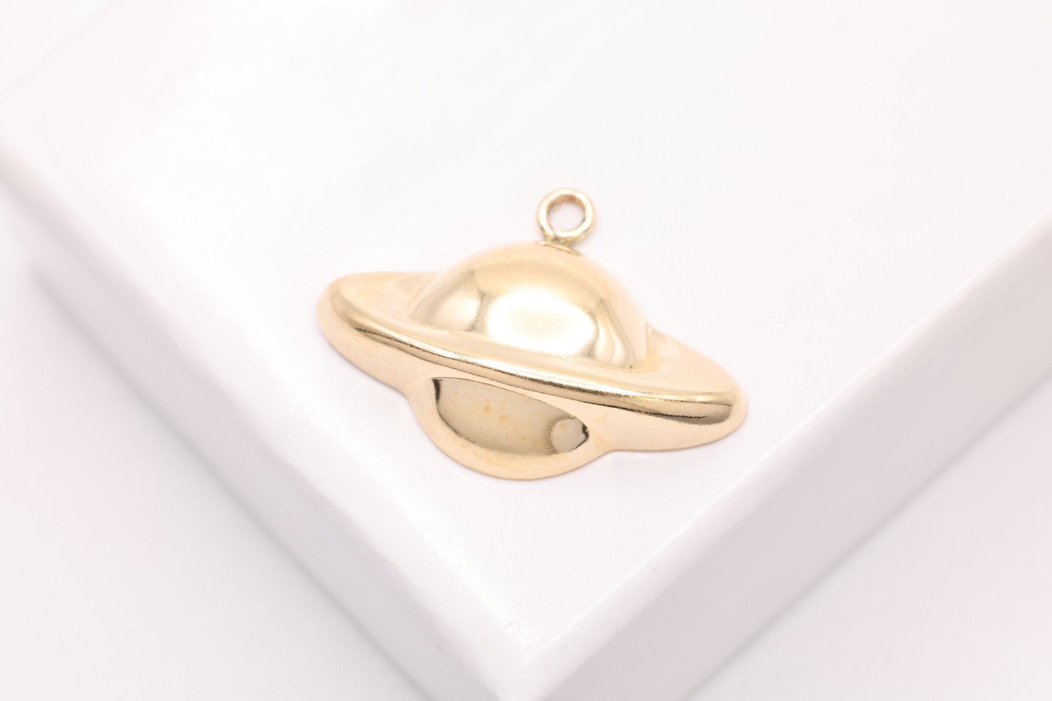 Planet Saturn Charm, Gold - Filled, 16mm x 11mm, Celestial Space Planet Charm, Bulk Wholesale Jewelry Making Charm - HarperCrown