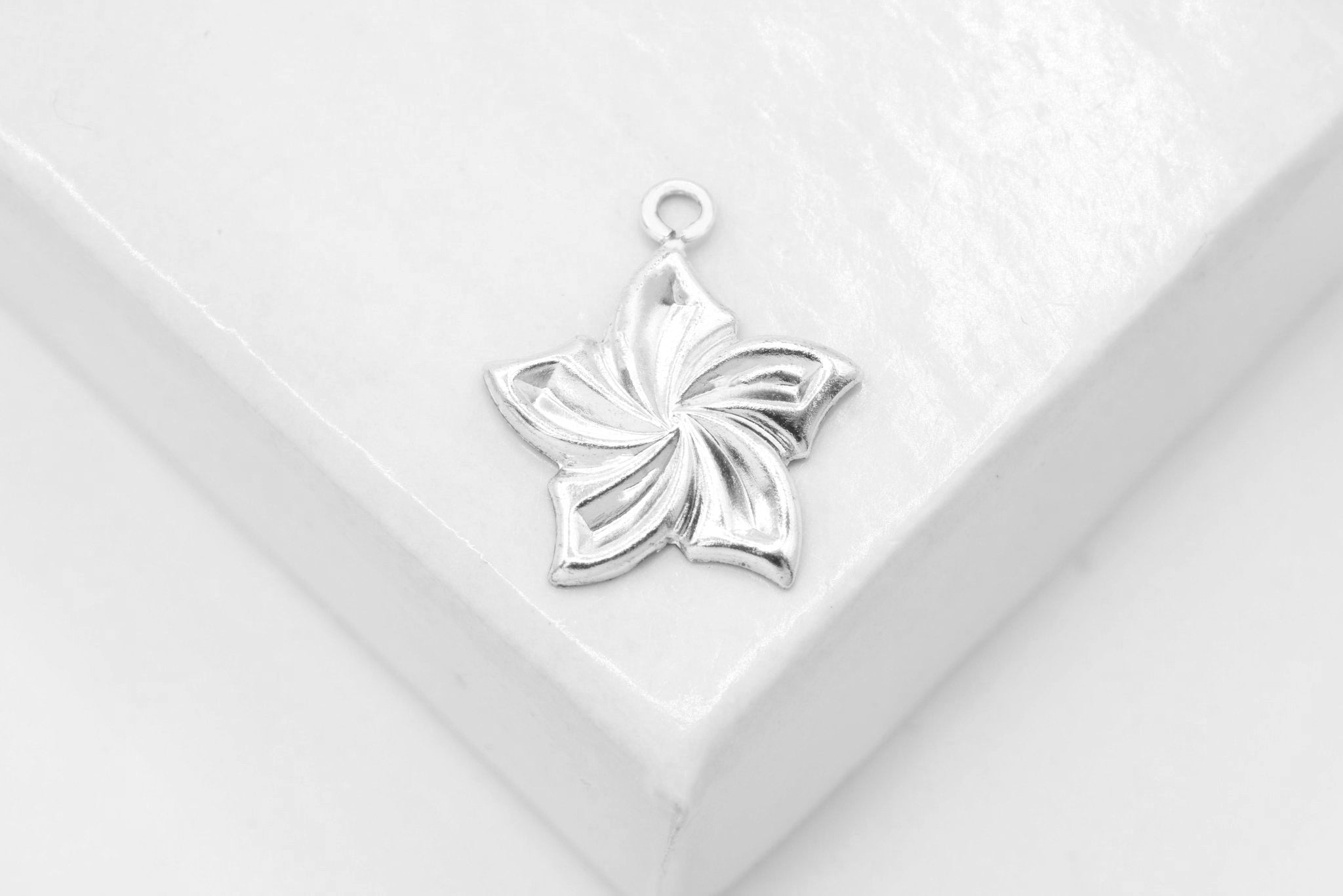 Plumeria Flower Charm, Wholesale, 925 Sterling Silver, 13mm, Floral Pinwheel Spring Flower Hawaiian - HarperCrown