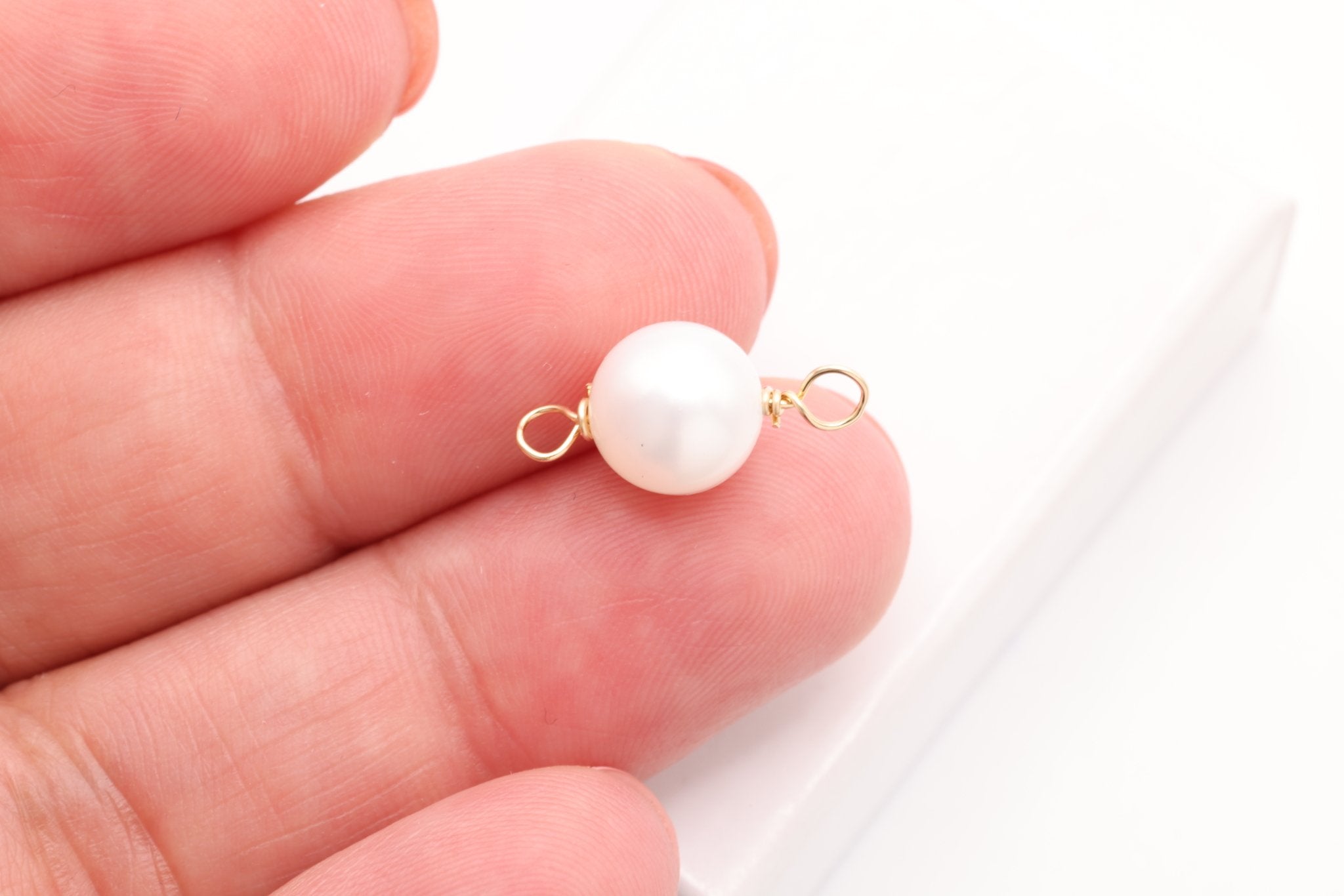 Potato Freshwater Pearl Connector Charm, Gold - Filled, 16mm x 7mm, Wire Wrapped Pearl, Bulk DIY Wholesale Jewelry Making Charm - HarperCrown