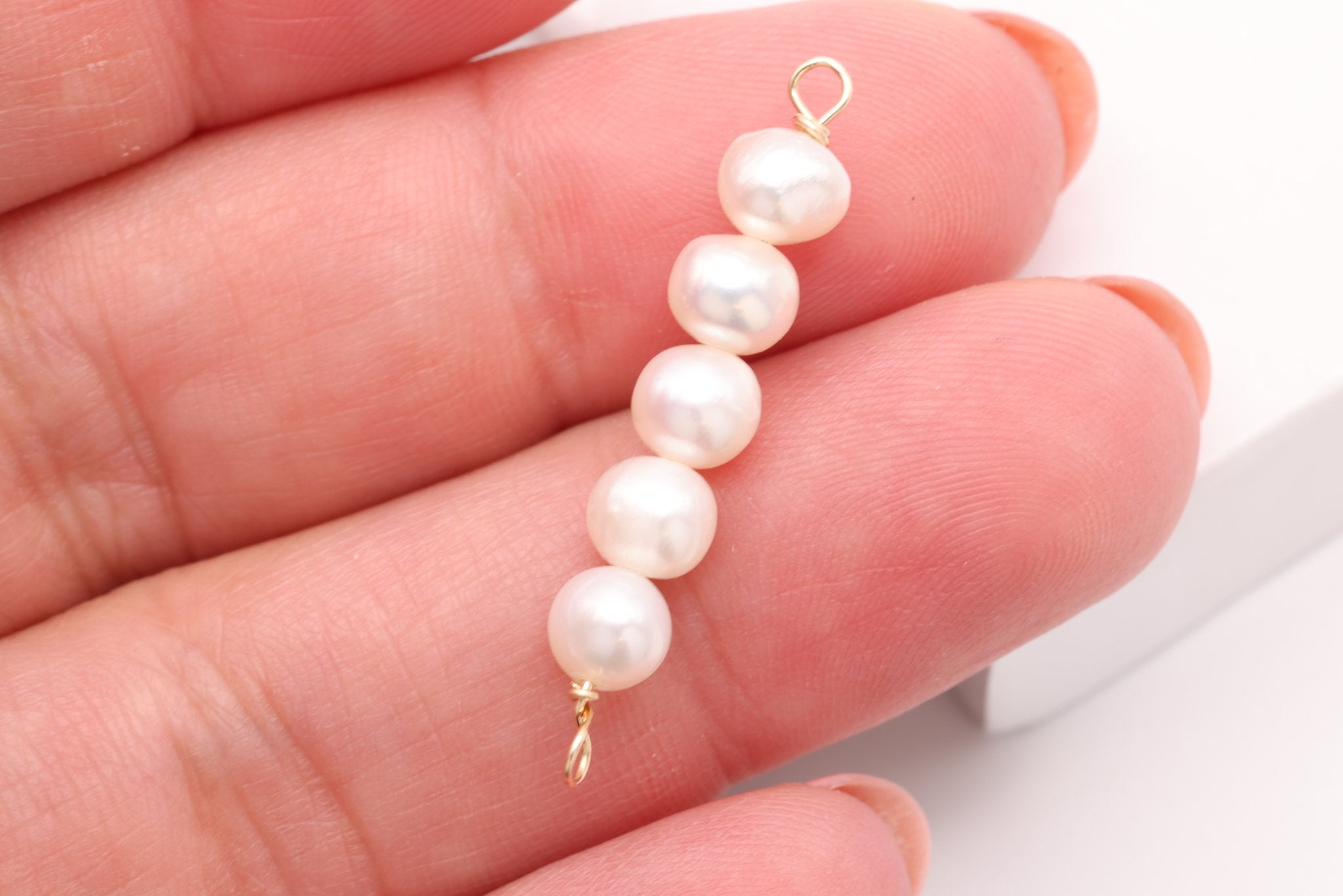 Potato Pearl Connector Charm, Gold - Filled, 30mm x 5mm, Wire Wrapped Pearl, Bulk DIY Wholesale Jewelry Making Charm - HarperCrown