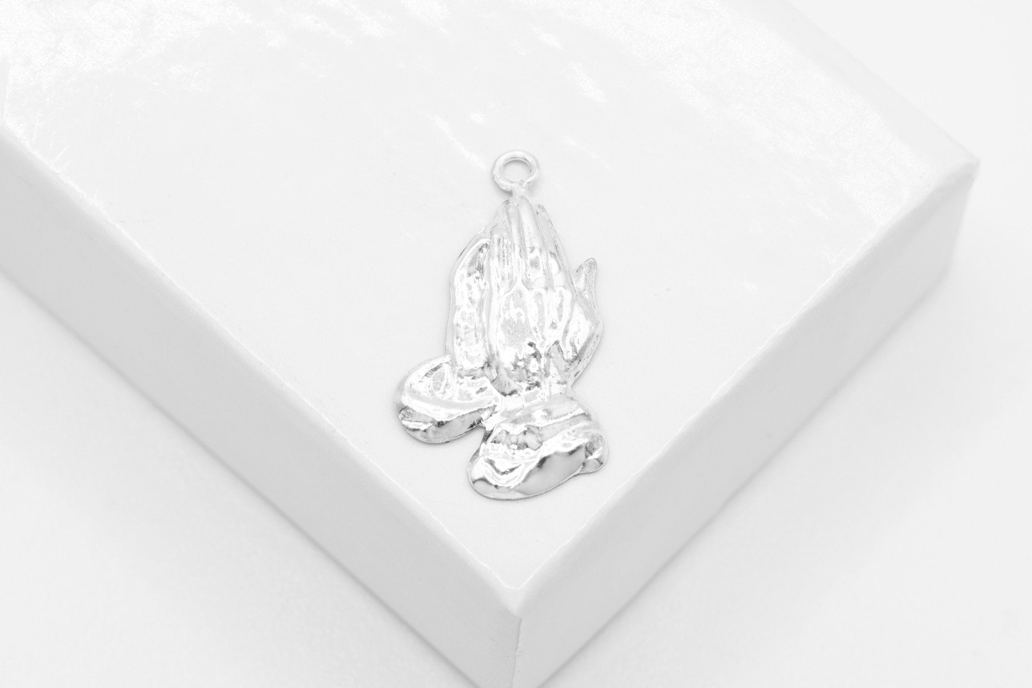Praying Hands Charm, 925 Sterling Silver, 17mm x 10mm, Religious Faithfull Charm, Bulk DIY Wholesale Jewelry Making Charm - HarperCrown