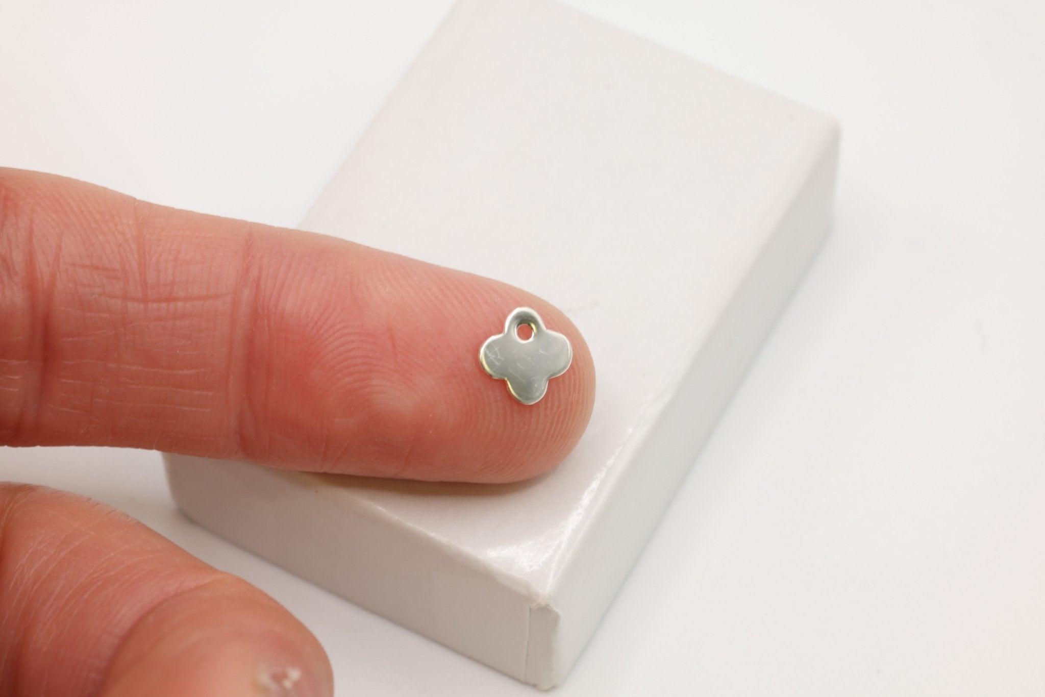 Quatrefoil Four Leaf Clover Charm, Wholesale, 925 Sterling Silver, 8mm x 8mm, Jewelry Making Charm - HarperCrown