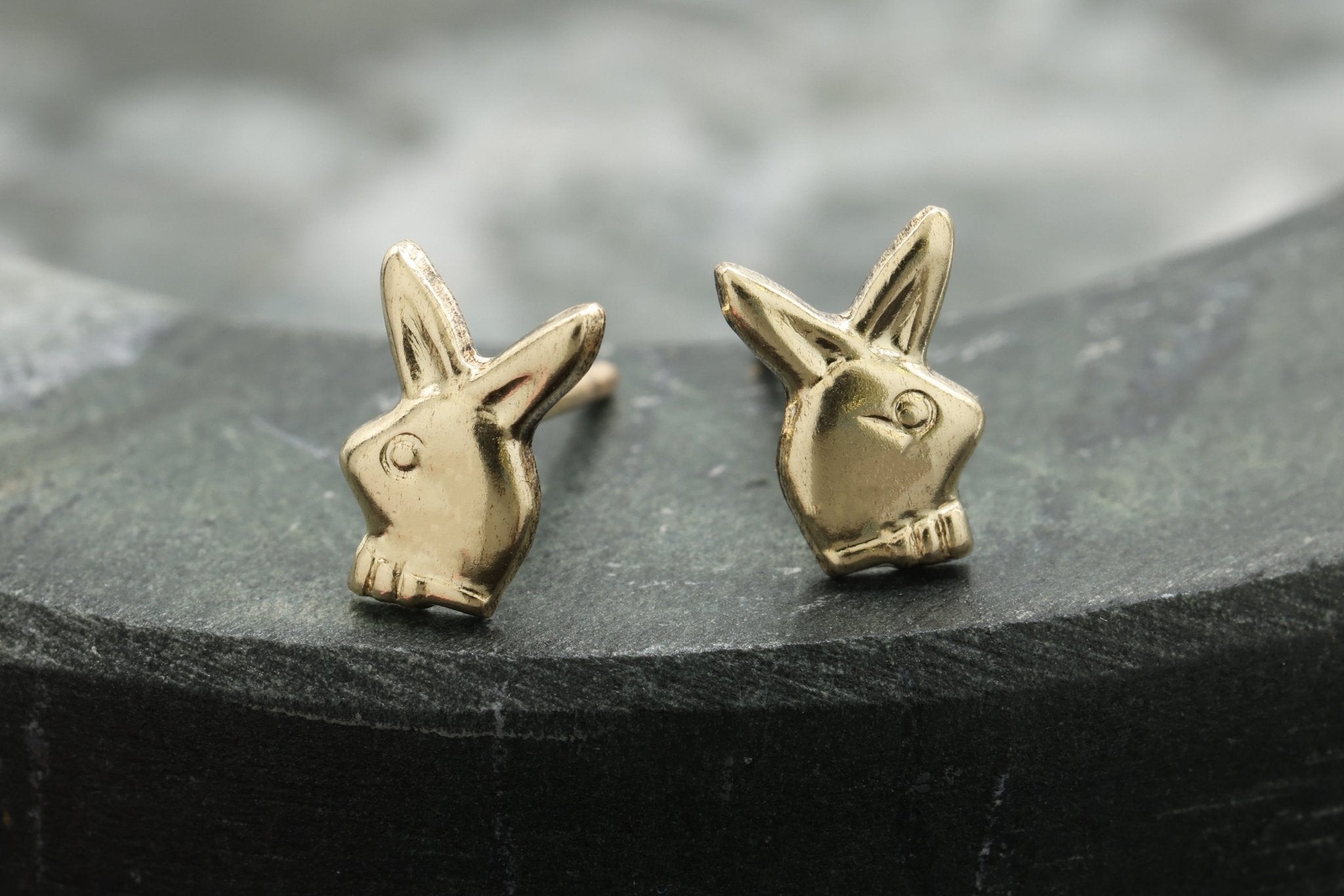 Rabbit Stud Earring, 14/20 Gold - Filled, 8mm x 5mm, Wholesale, Bunny Dainty Minimalist Jewelry Earrings - HarperCrown