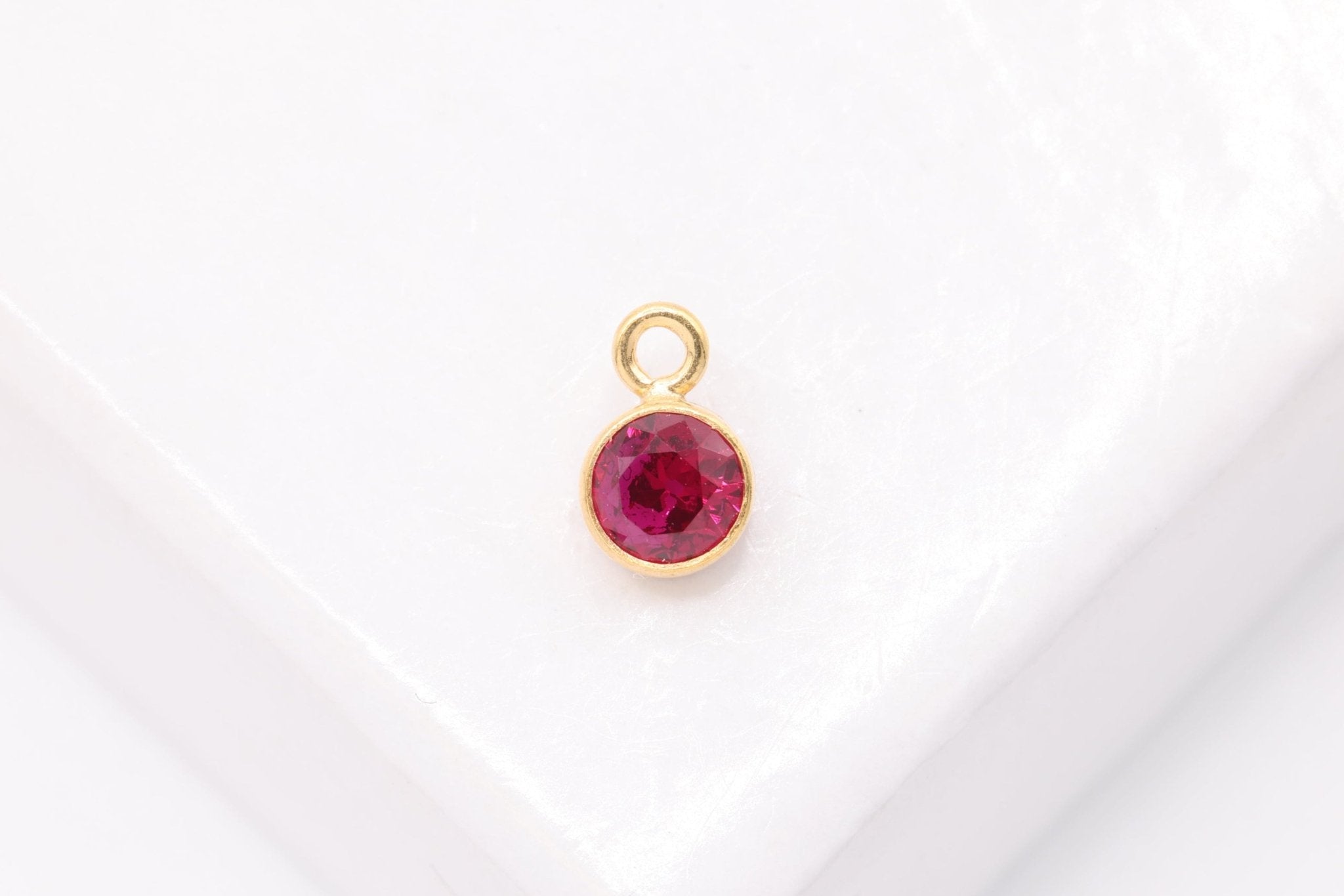 Red Garnet CZ, Wholesale, 14/20 Gold - Filled, Drop Charm, January Birthstone, Horizontal Bail - HarperCrown