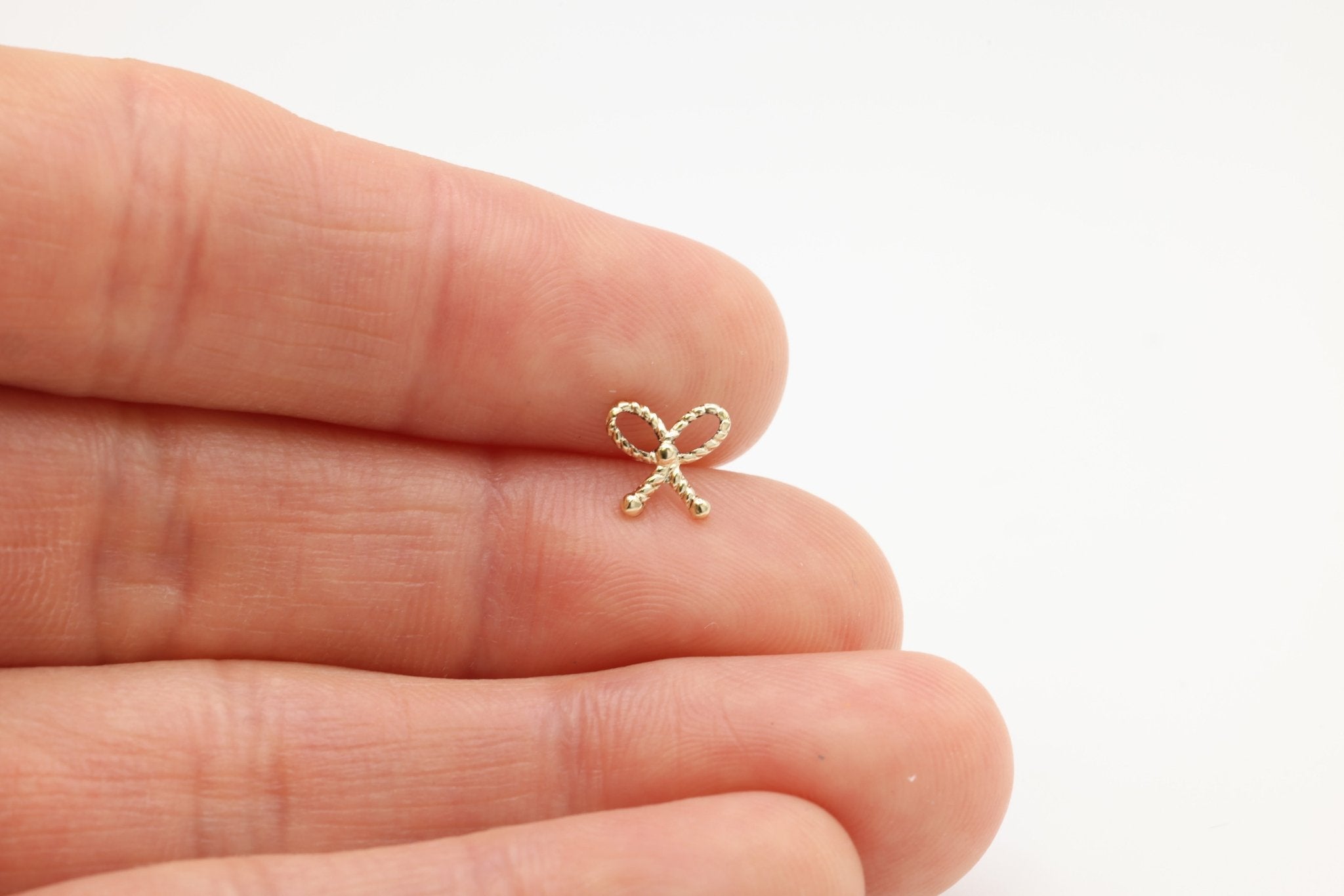 Ribbed Bow Stud Earring, 14/20 Gold - Filled, 8mm x 8mm, Wholesale, Jewelry Earrings - HarperCrown