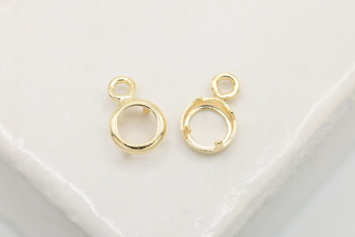 Round Bezel Self Set Bracket Charm, 14/20 Gold-Filled, 3mm, Wholesale, Jewelry Making Charm - HarperCrown