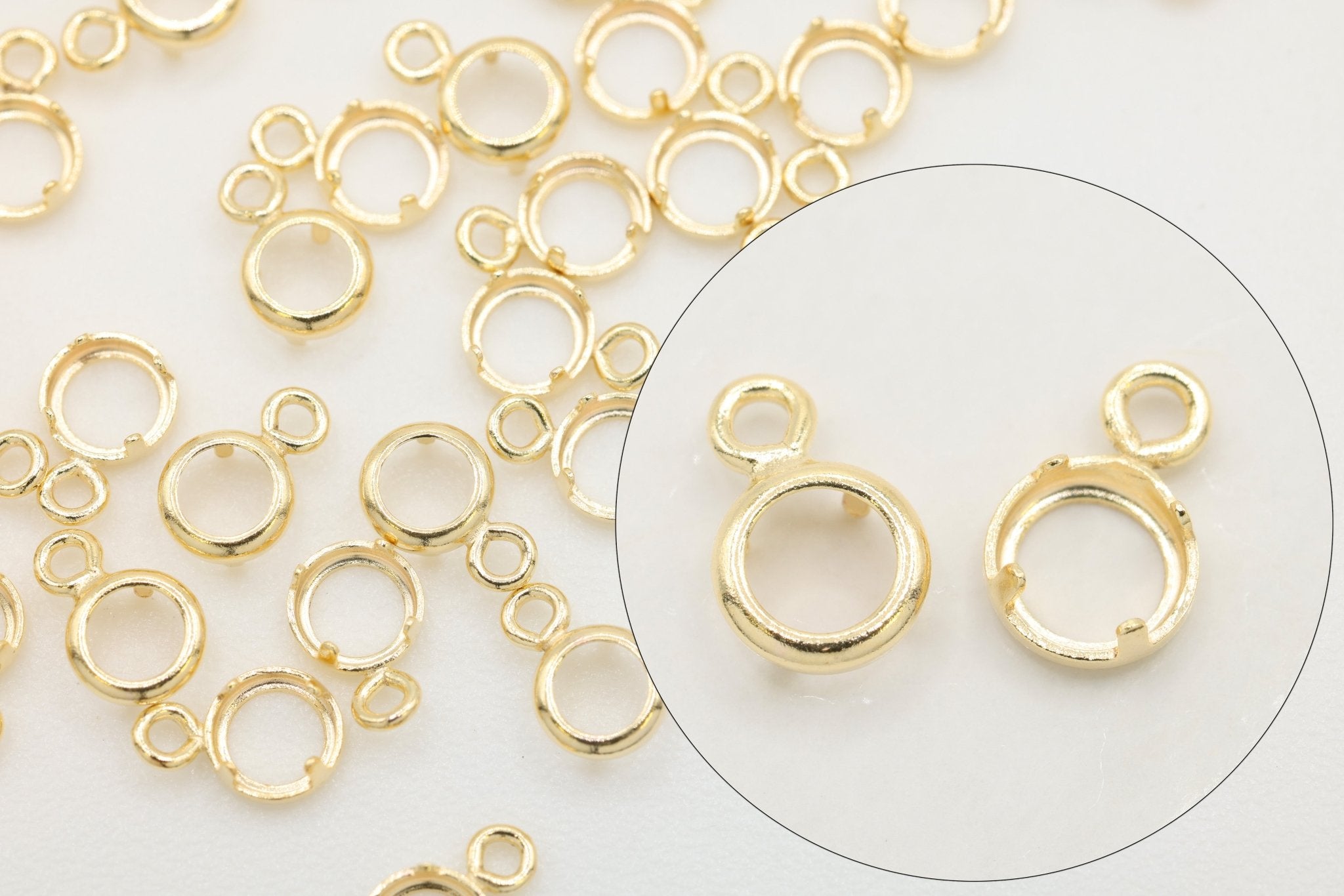 Round Bezel Self Set Bracket Charm, 14/20 Gold-Filled, 3mm, Wholesale, Jewelry Making Charm - HarperCrown