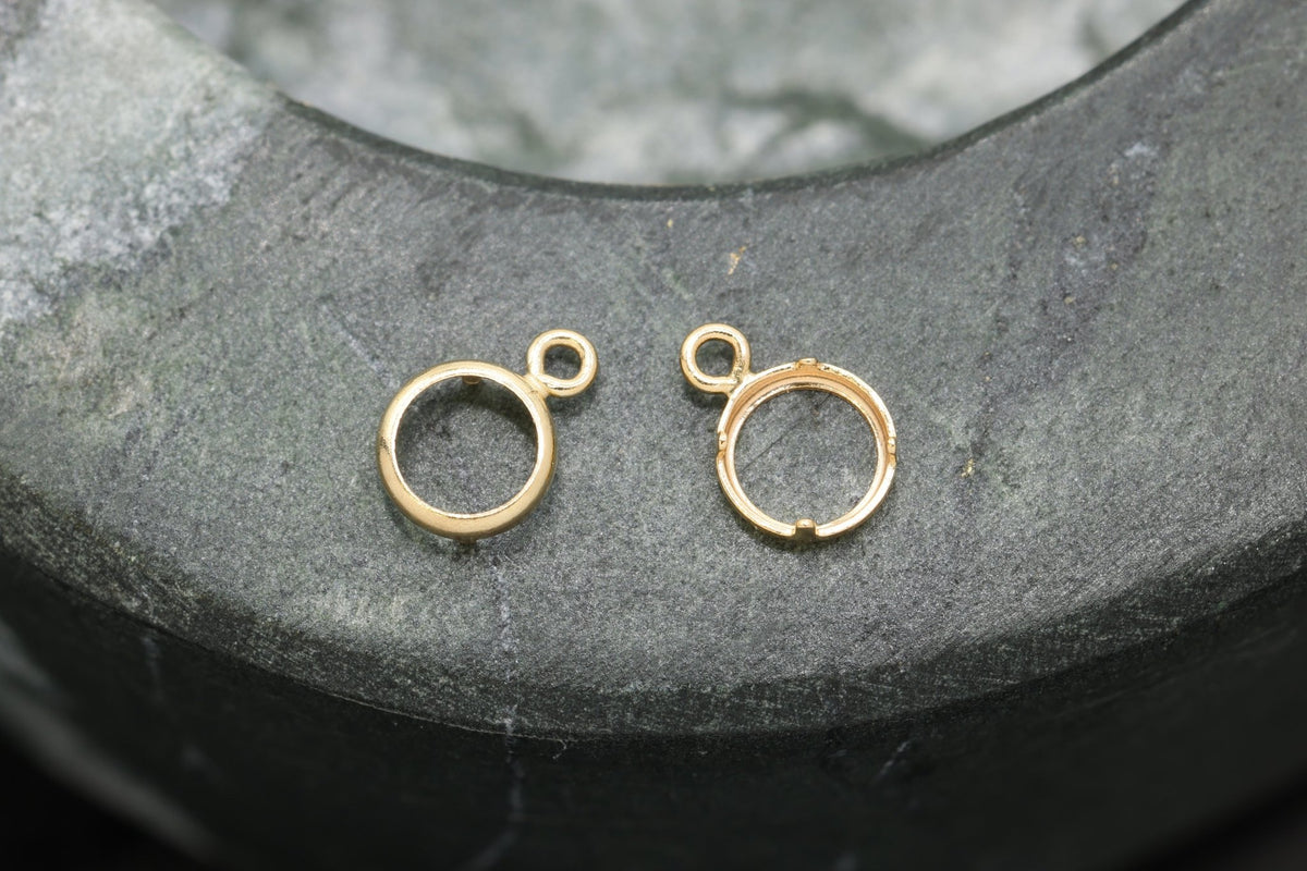 Round Bezel Self Set Bracket Charm, 14/20 Gold-Filled, 4mm, Wholesale, Jewelry Making Charm - HarperCrown