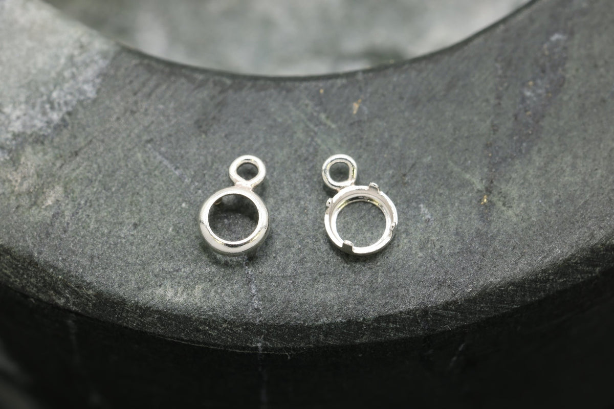Round Bezel Self Set Bracket Charm, Sterling Silver, 3mm, Wholesale, Jewelry Making Charm - HarperCrown