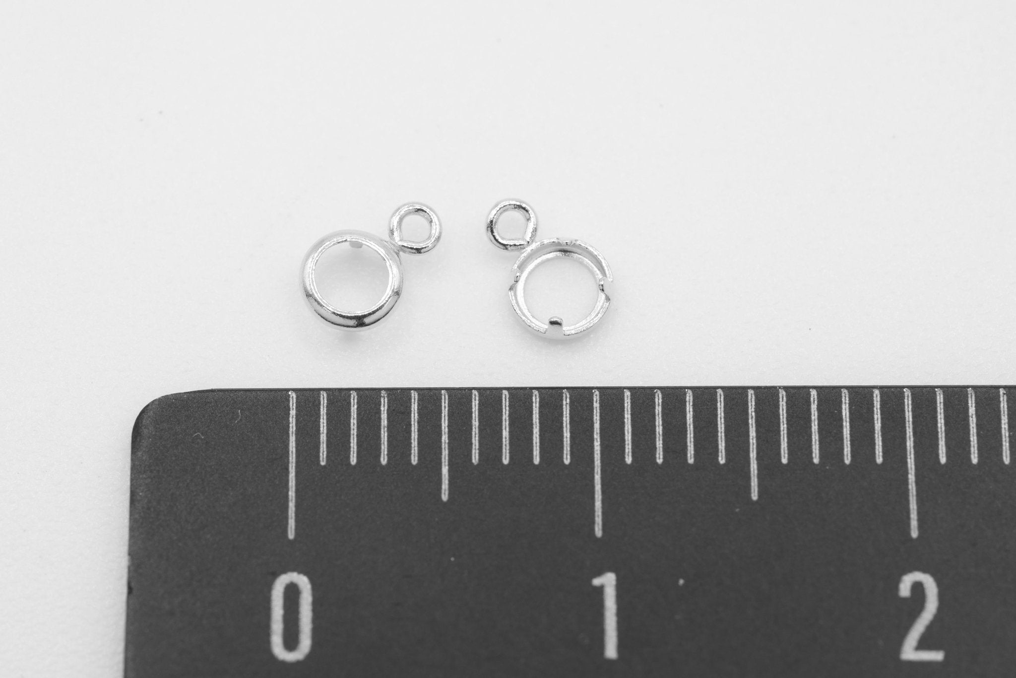 Round Bezel Self Set Bracket Charm, Sterling Silver, 3mm, Wholesale, Jewelry Making Charm - HarperCrown