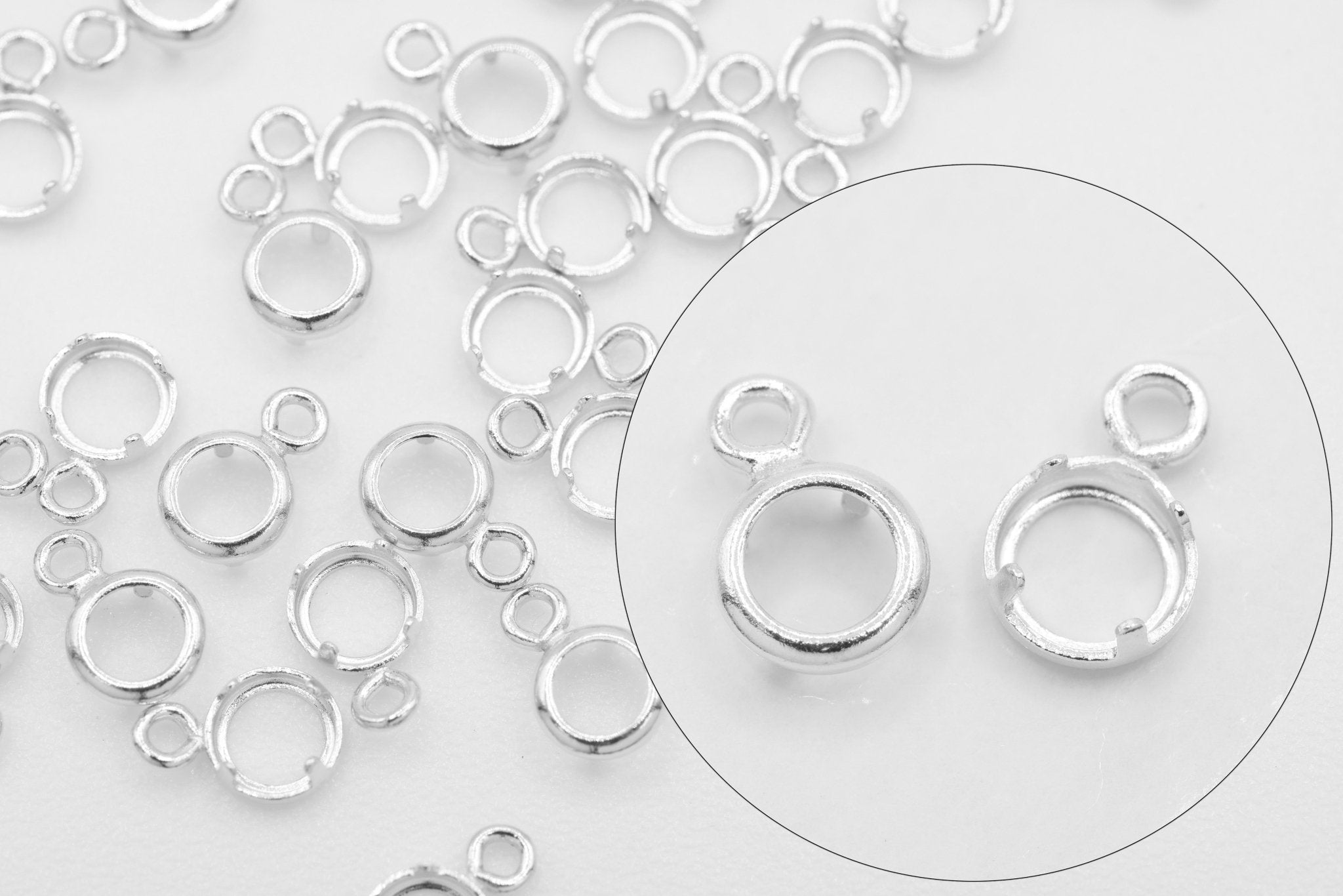 Round Bezel Self Set Bracket Charm, Sterling Silver, 3mm, Wholesale, Jewelry Making Charm - HarperCrown