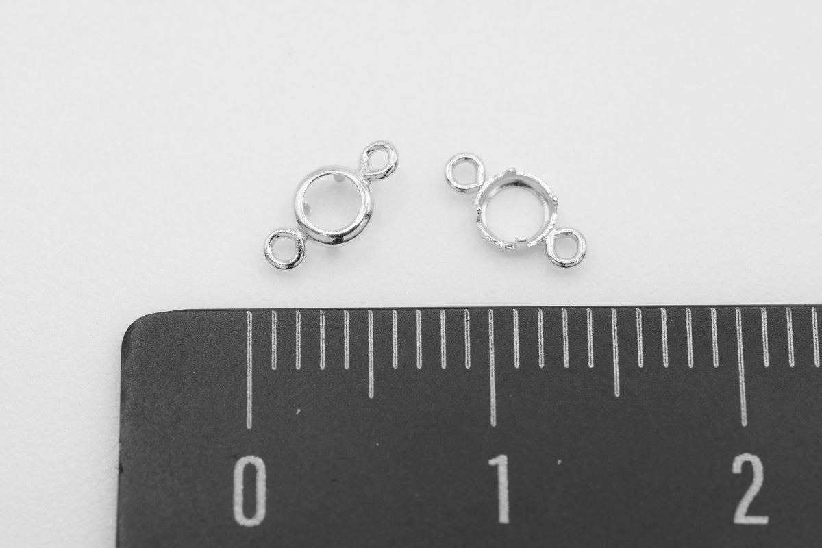 Round Connector Bezel Self Set Bracket Charm, 925 Sterling Silver, 3mm, Wholesale, Jewelry Making Charm - HarperCrown