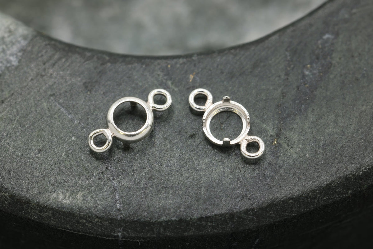 Round Connector Bezel Self Set Bracket Charm, 925 Sterling Silver, 3mm, Wholesale, Jewelry Making Charm - HarperCrown