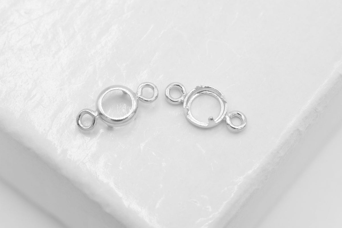Round Connector Bezel Self Set Bracket Charm, 925 Sterling Silver, 3mm, Wholesale, Jewelry Making Charm - HarperCrown