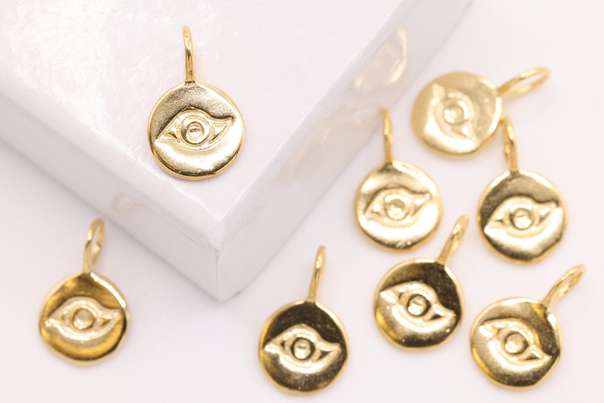 Round Wholesale Evil Eye Charm - Vermeil 22k Gold plated 925 Silver, Third Eye Charm, Small Evil Eye Ra Charm, Chakra, lucky eye, Yoga Charm, 410 - HarperCrown