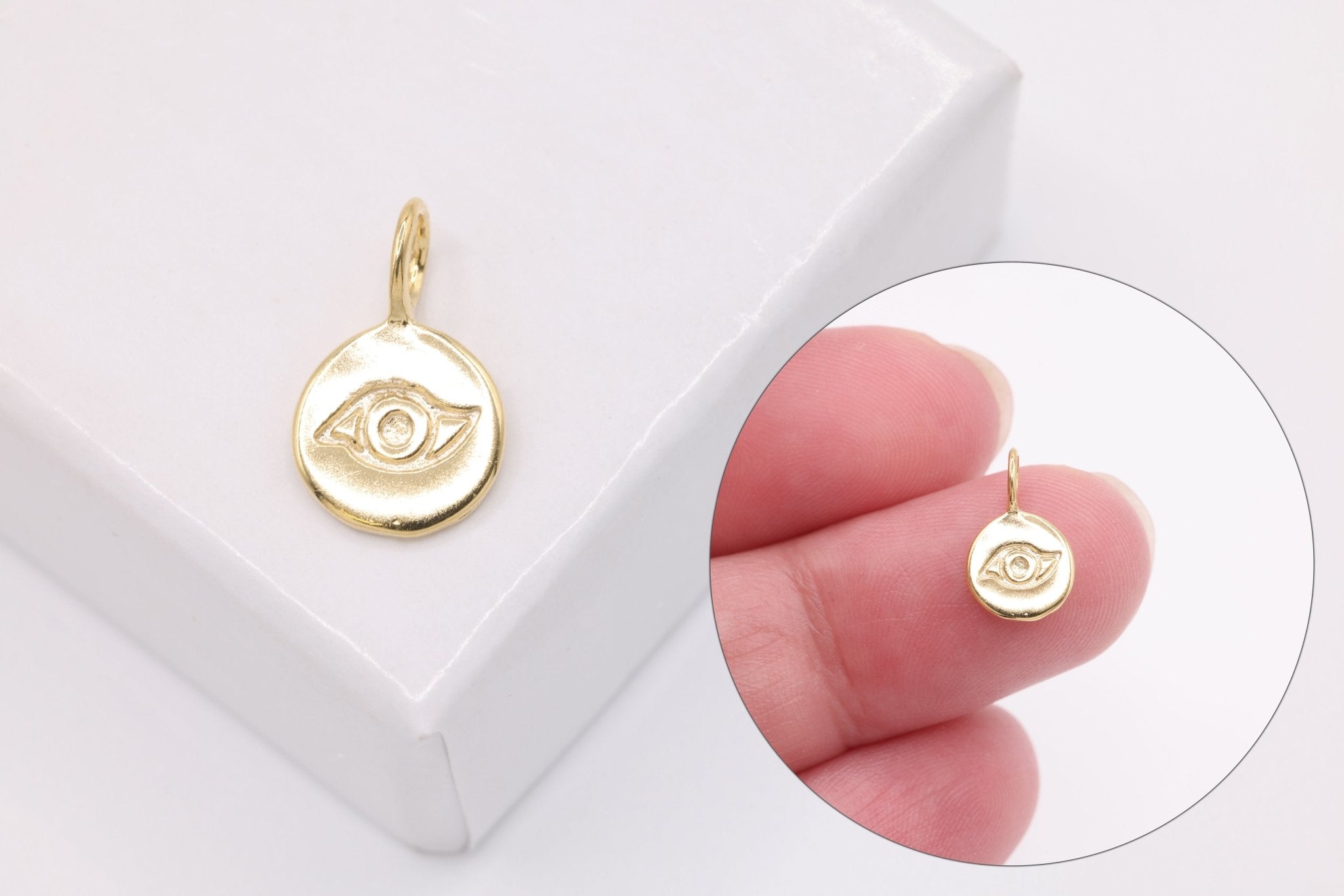 Round Wholesale Evil Eye Charm - Vermeil 22k Gold plated 925 Silver, Third Eye Charm, Small Evil Eye Ra Charm, Chakra, lucky eye, Yoga Charm, 410 - HarperCrown