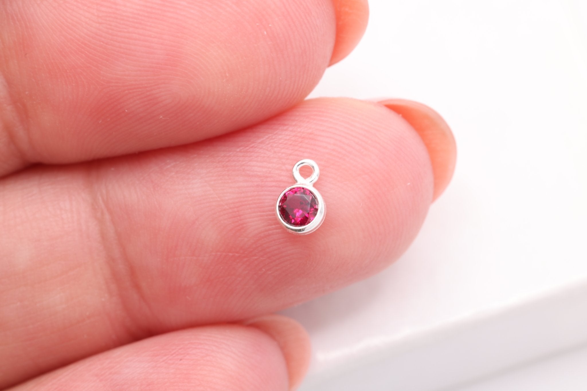 Ruby CZ Drop Charm, July Birthstone, Sterling Silver, 5mm x 3mm, Wholesale Bulk DIY Wholesale Jewelry Making Charm - HarperCrown