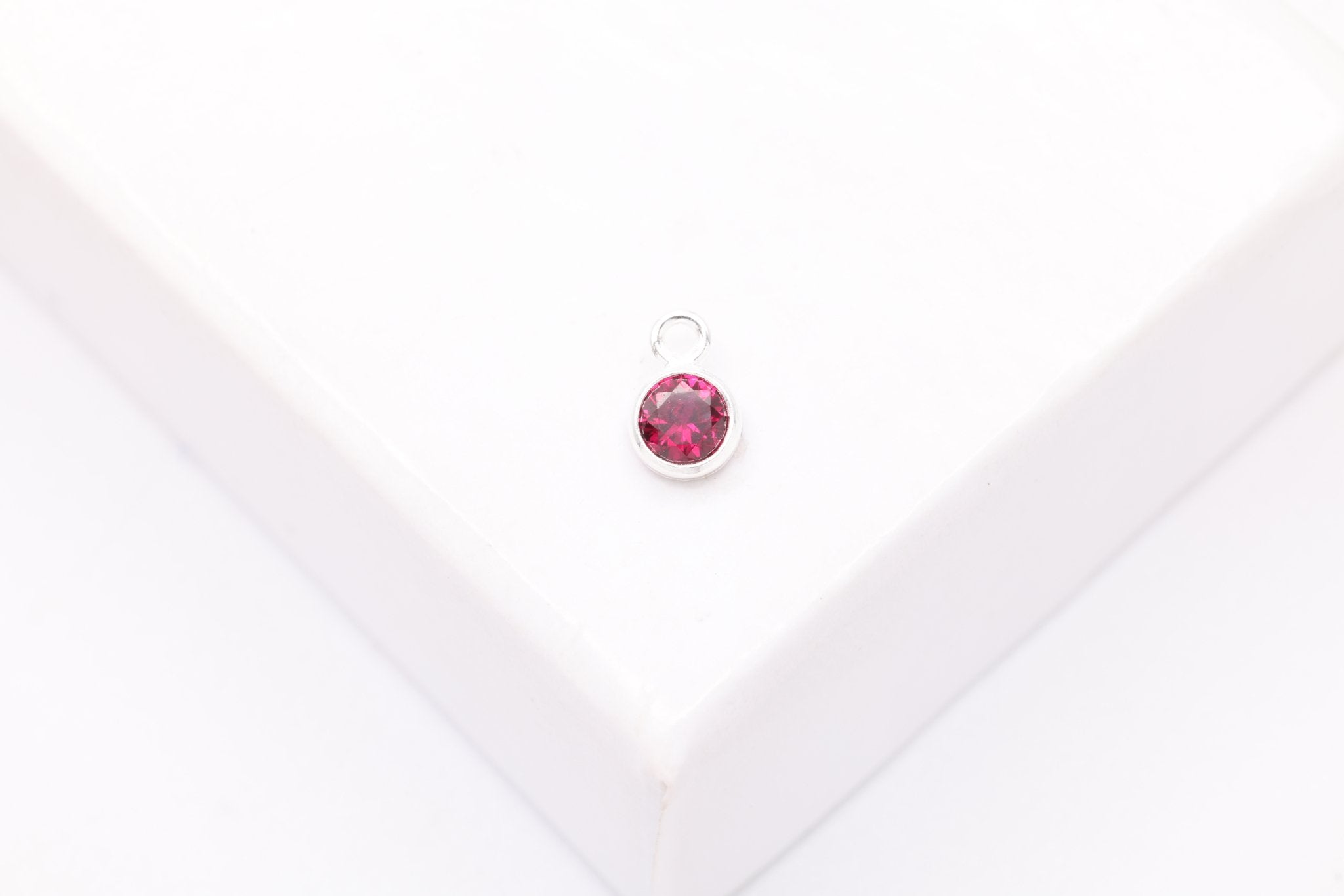 Ruby CZ Drop Charm, July Birthstone, Sterling Silver, 5mm x 3mm, Wholesale Bulk DIY Wholesale Jewelry Making Charm - HarperCrown