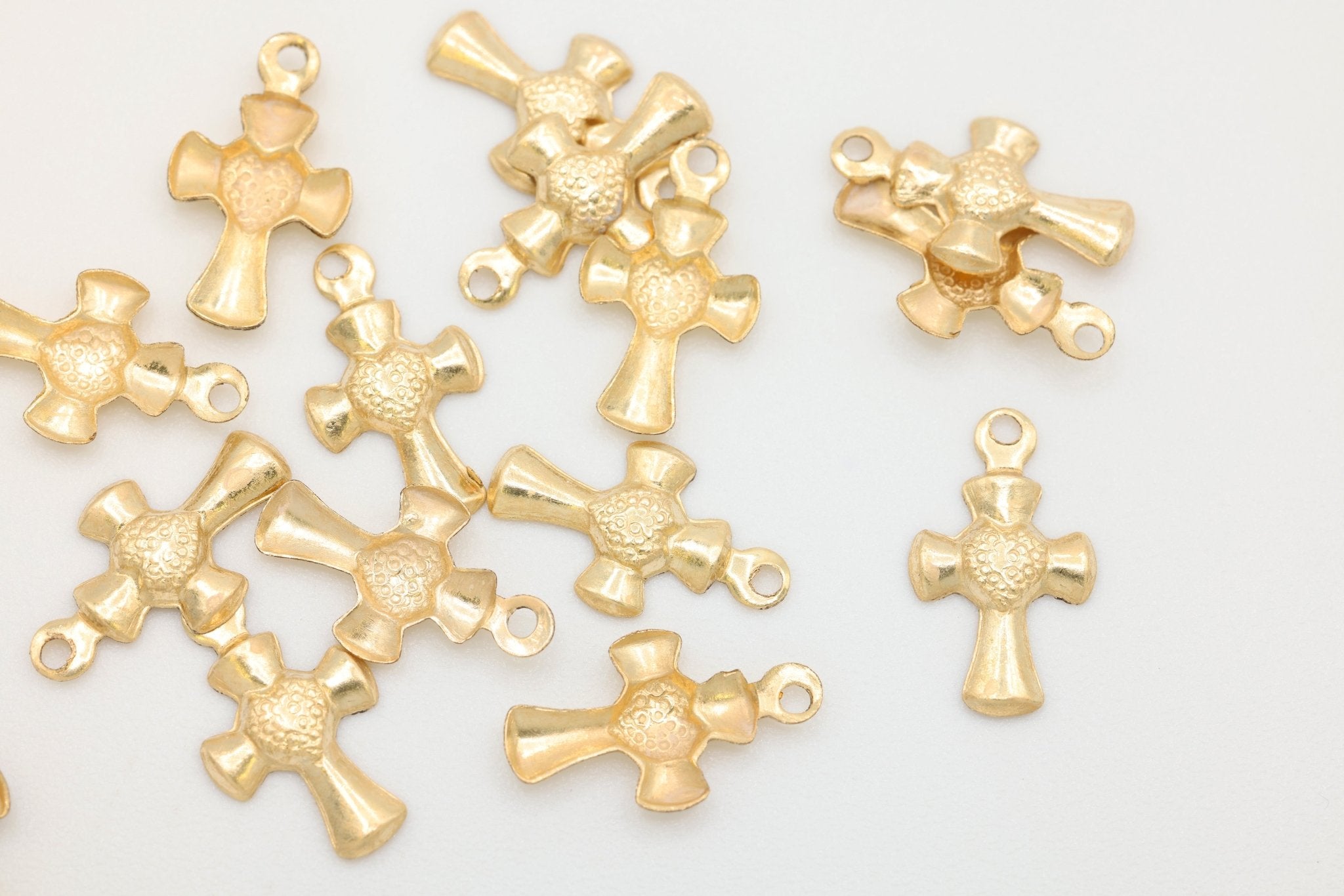 Sacred Heart Cross Charm, Wholesale, 14/20 Gold - Filled, 13mm x 8mm, Permanent Jewelry Making Charm - HarperCrown