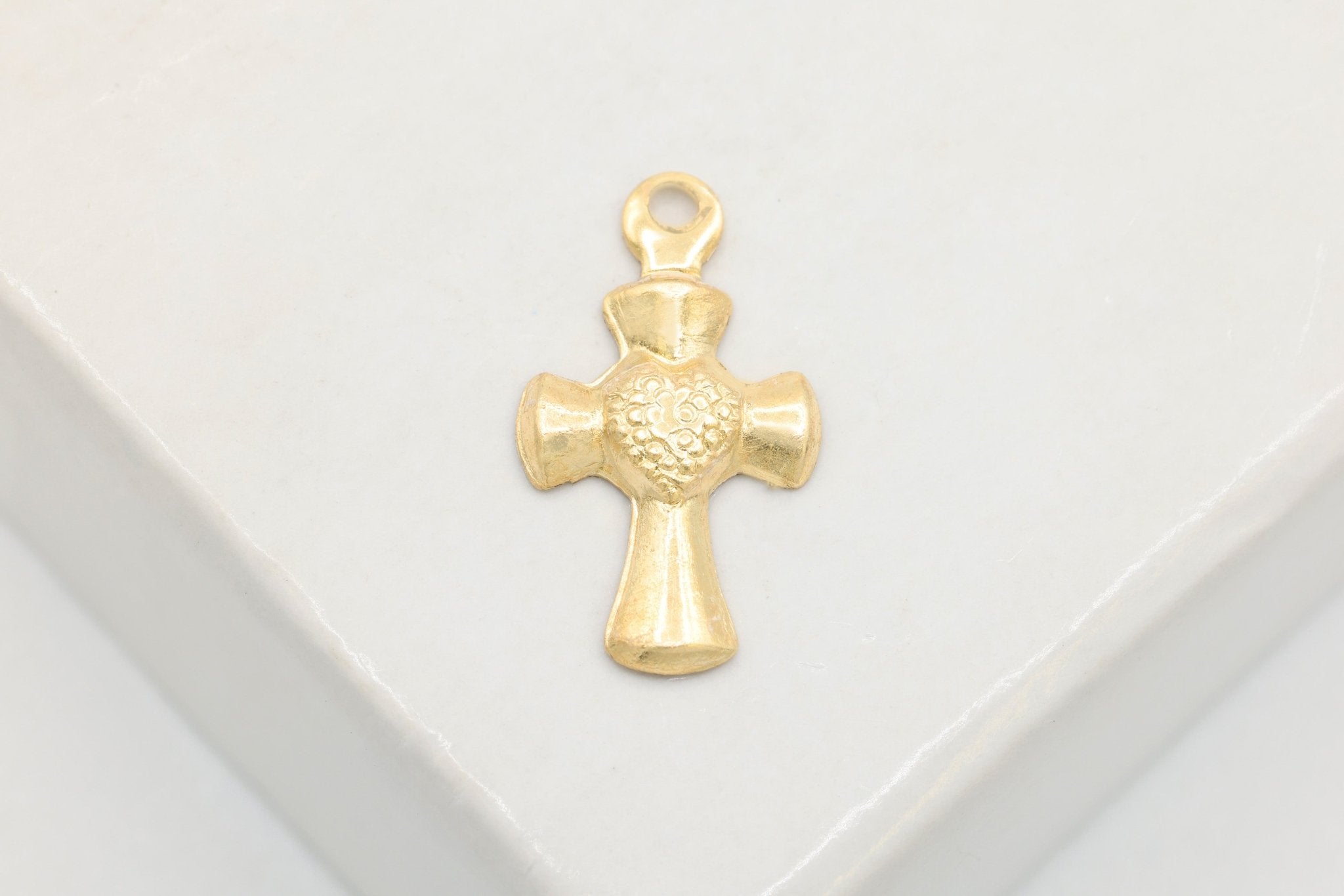 Sacred Heart Cross Charm, Wholesale, 14/20 Gold - Filled, 13mm x 8mm, Permanent Jewelry Making Charm - HarperCrown