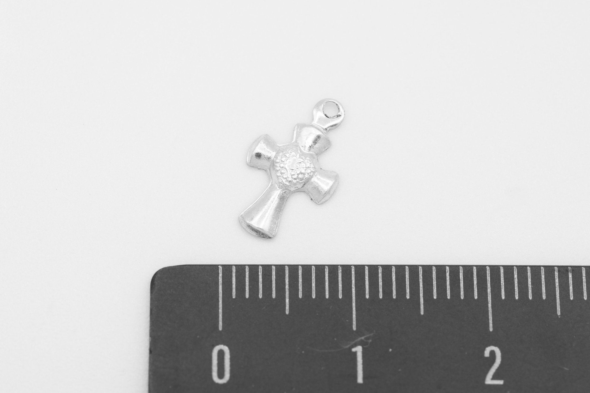 Sacred Heart Cross Charm, Wholesale, 925 Sterling Silver, 13mm x 8mm, Permanent Jewelry Making Charm - HarperCrown