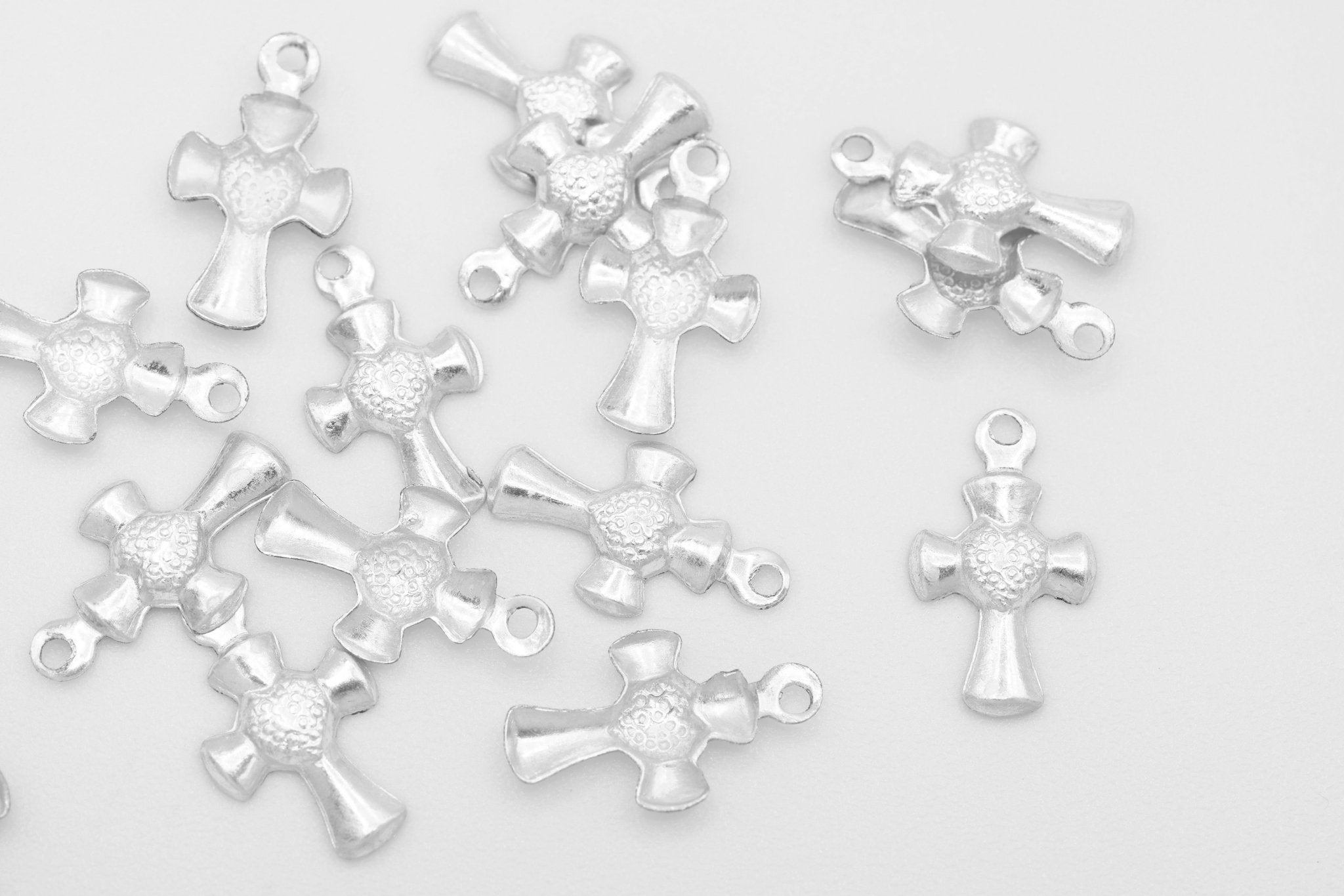Sacred Heart Cross Charm, Wholesale, 925 Sterling Silver, 13mm x 8mm, Permanent Jewelry Making Charm - HarperCrown