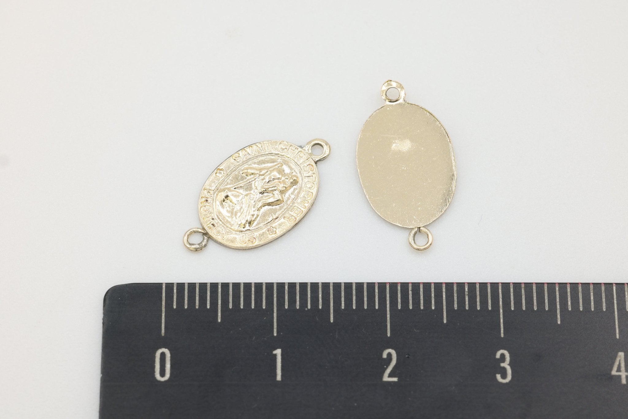 Saint Christopher Connector Charm, Wholesale, 14/20 Gold - Filled, 12mm x 9mm, Rosary Catholic Medallion Coin Patron Saint - HarperCrown