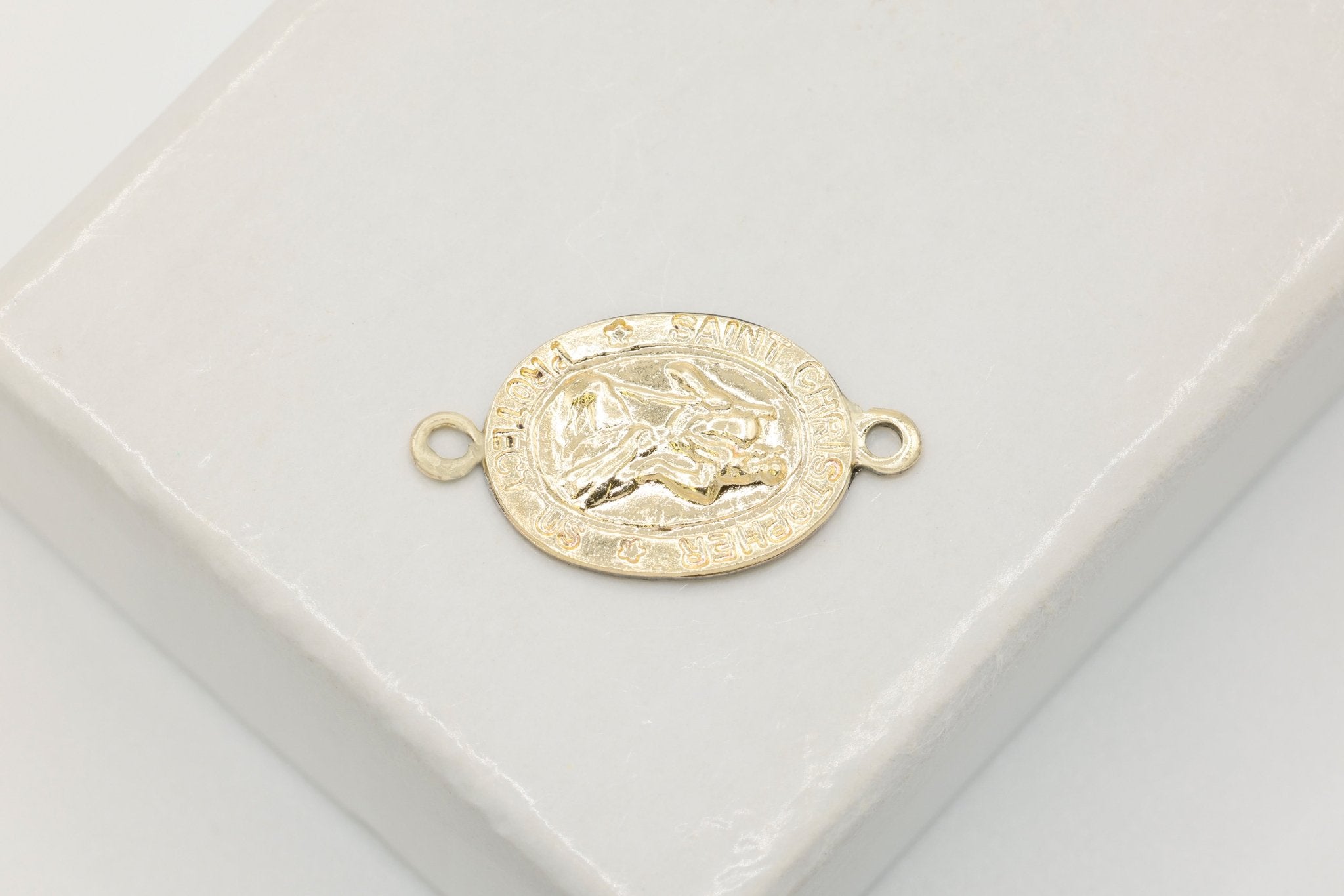 Saint Christopher Connector Charm, Wholesale, 14/20 Gold - Filled, 12mm x 9mm, Rosary Catholic Medallion Coin Patron Saint - HarperCrown
