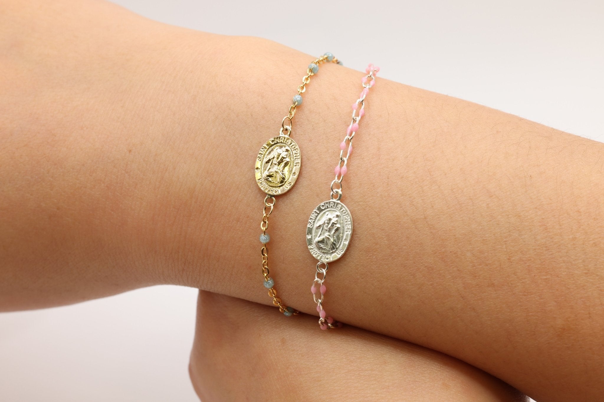 Saint Christopher Connector Charm, Wholesale, 925 Sterling Silver, 12mm x 9mm, Rosary Catholic Medallion Coin Patron Saint - HarperCrown