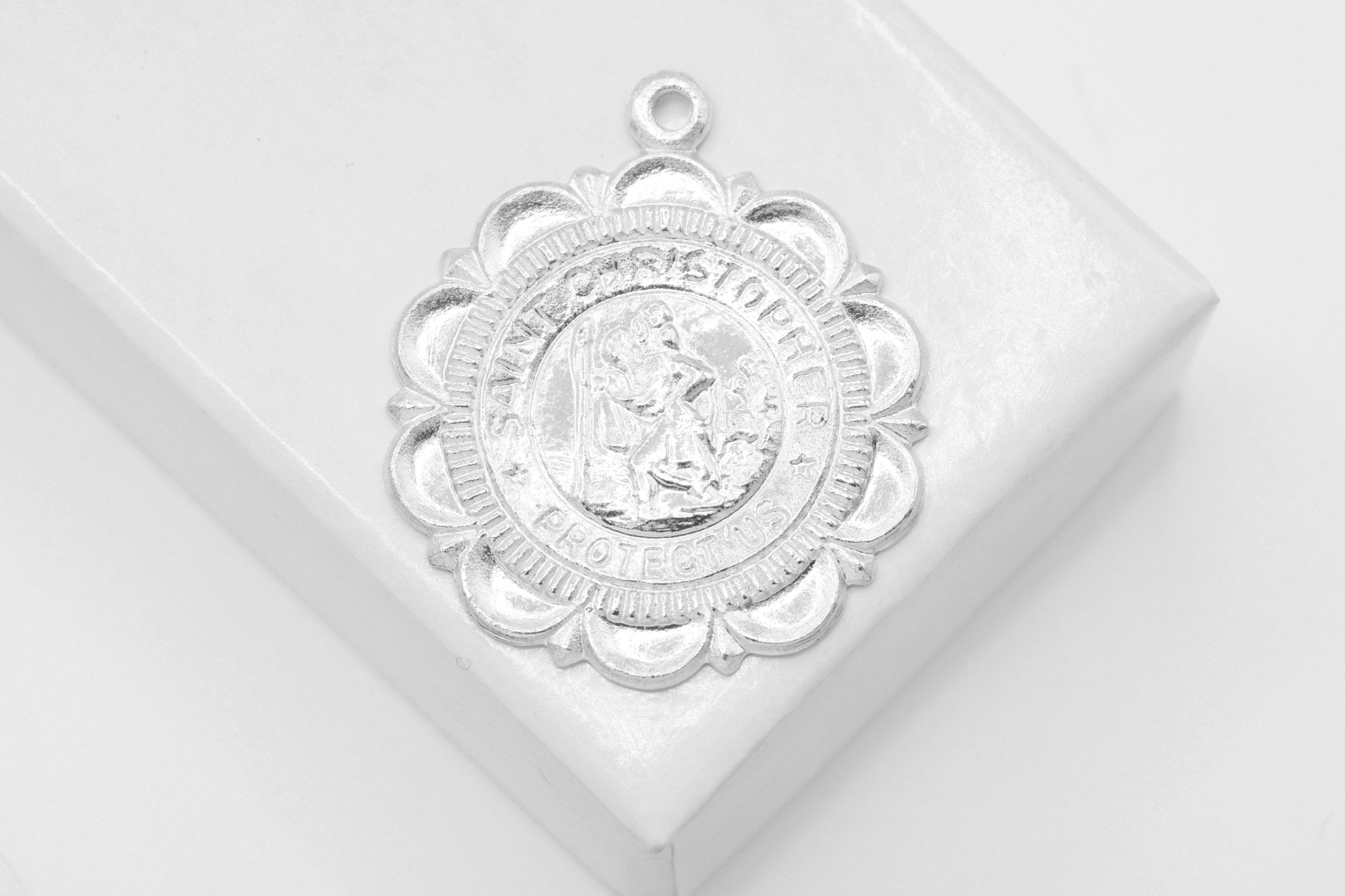 Saint Christopher Medallion, Wholesale, 14/20 Gold - Filled or 925 Sterling Silver, 22mm, Scalloped Edge Religious Catholic - HarperCrown