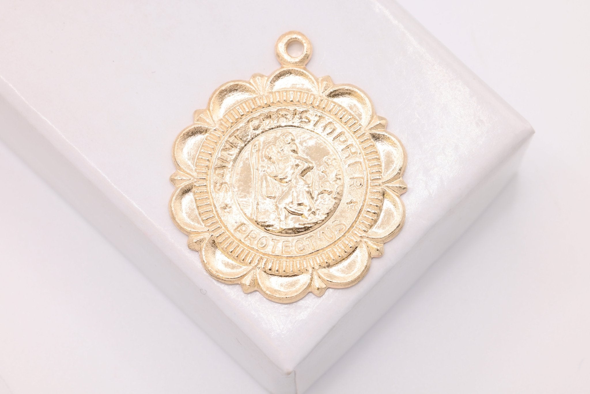 Saint Christopher Medallion, Wholesale, 14/20 Gold - Filled or 925 Sterling Silver, 22mm, Scalloped Edge Religious Catholic - HarperCrown