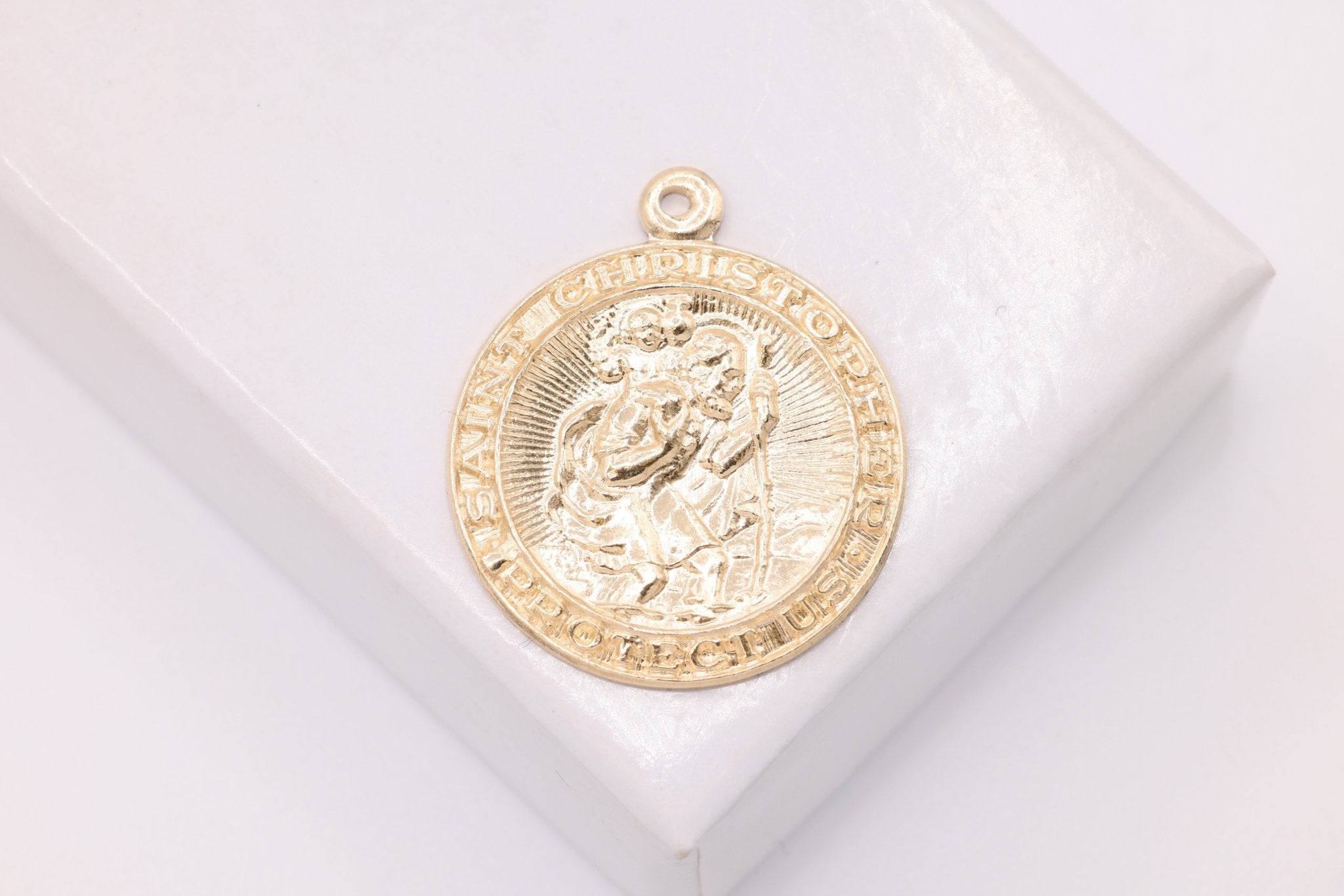 Saint Christopher Pendant, Wholesale, 14/20 Gold - Filled or 925 Sterling Silver, Round Religious Catholic - HarperCrown