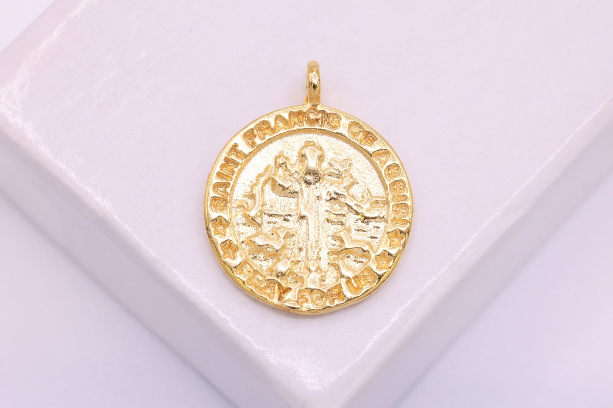Saint St Francis Assisi Pendant Charm Vermeil gold or Sterling Silver Patron Saint for Animals Pray For Us Coin Medallion Catholic - HarperCrown