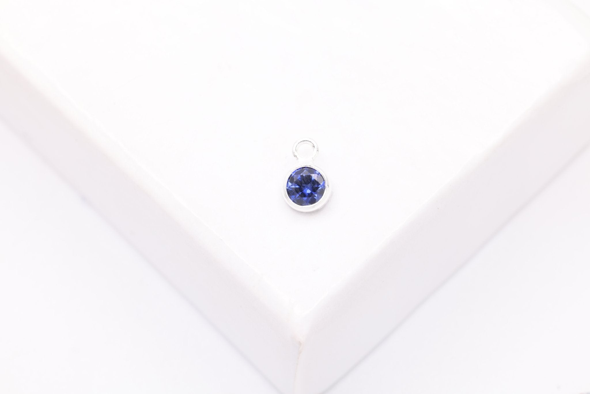Sapphire CZ Drop Charm, September Birthstone, Sterling Silver, 5mm x 3mm, Wholesale Bulk DIY Wholesale Jewelry Making Charm - HarperCrown
