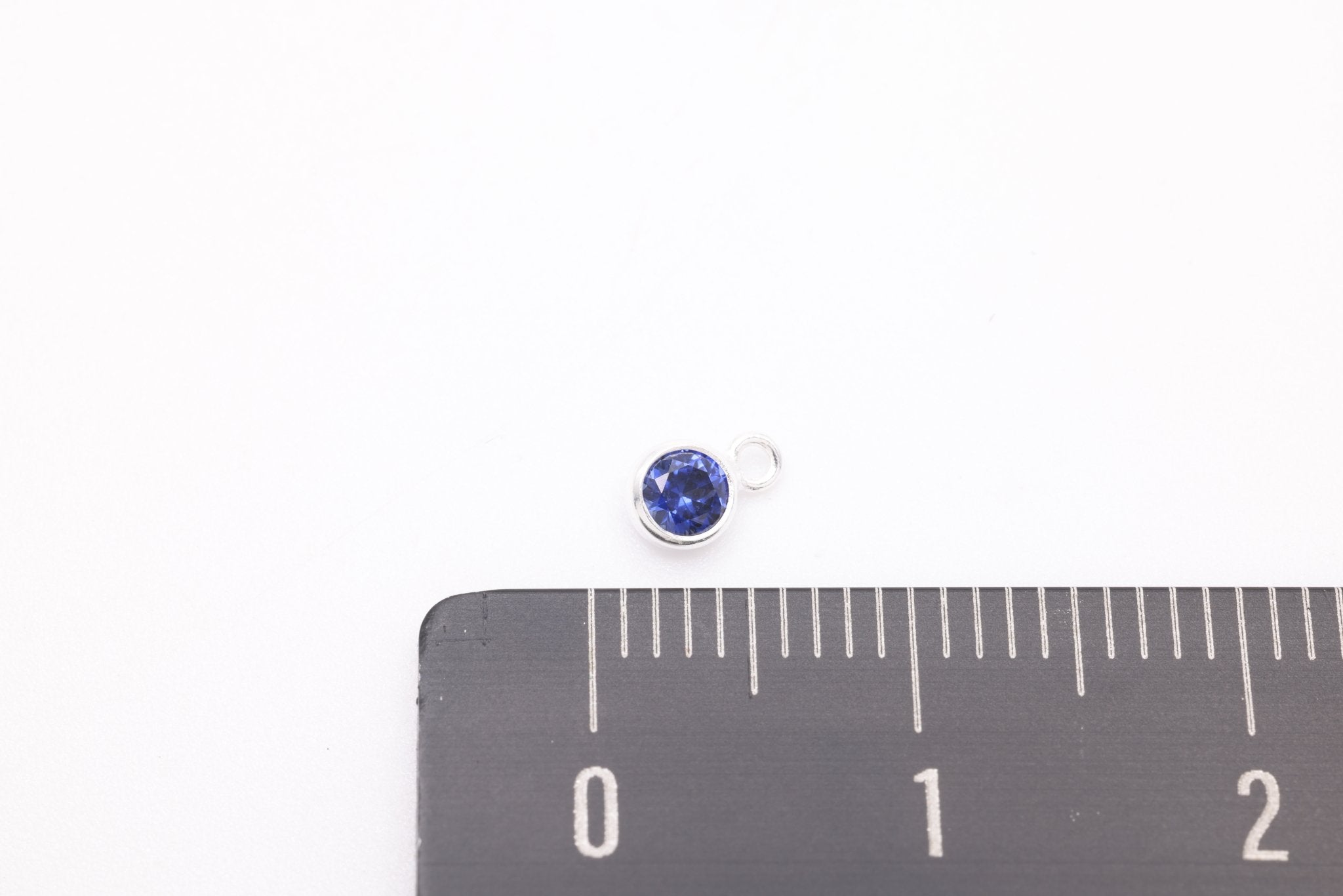 Sapphire CZ Drop Charm, September Birthstone, Sterling Silver, 5mm x 3mm, Wholesale Bulk DIY Wholesale Jewelry Making Charm - HarperCrown