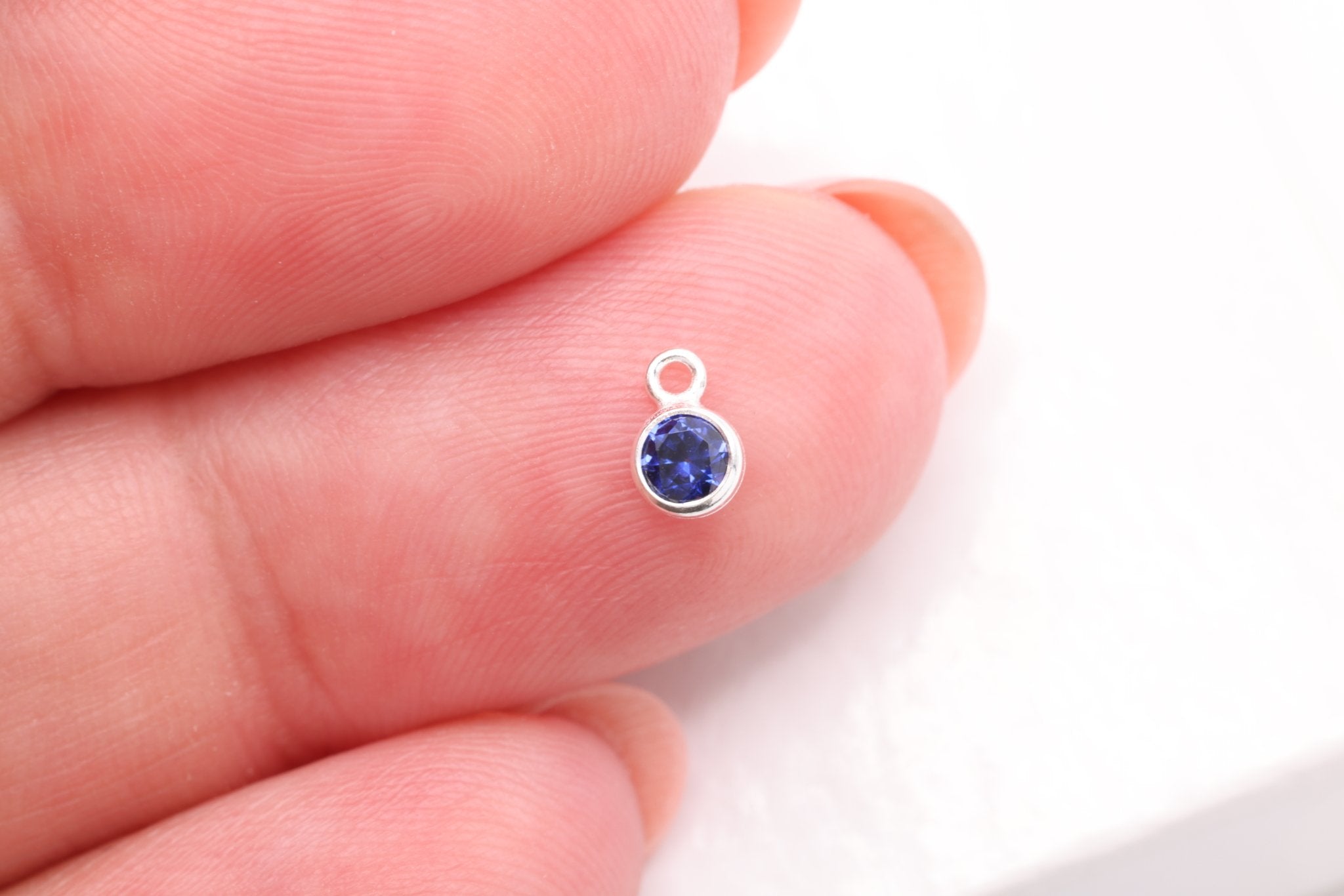 Sapphire CZ Drop Charm, September Birthstone, Sterling Silver, 5mm x 3mm, Wholesale Bulk DIY Wholesale Jewelry Making Charm - HarperCrown