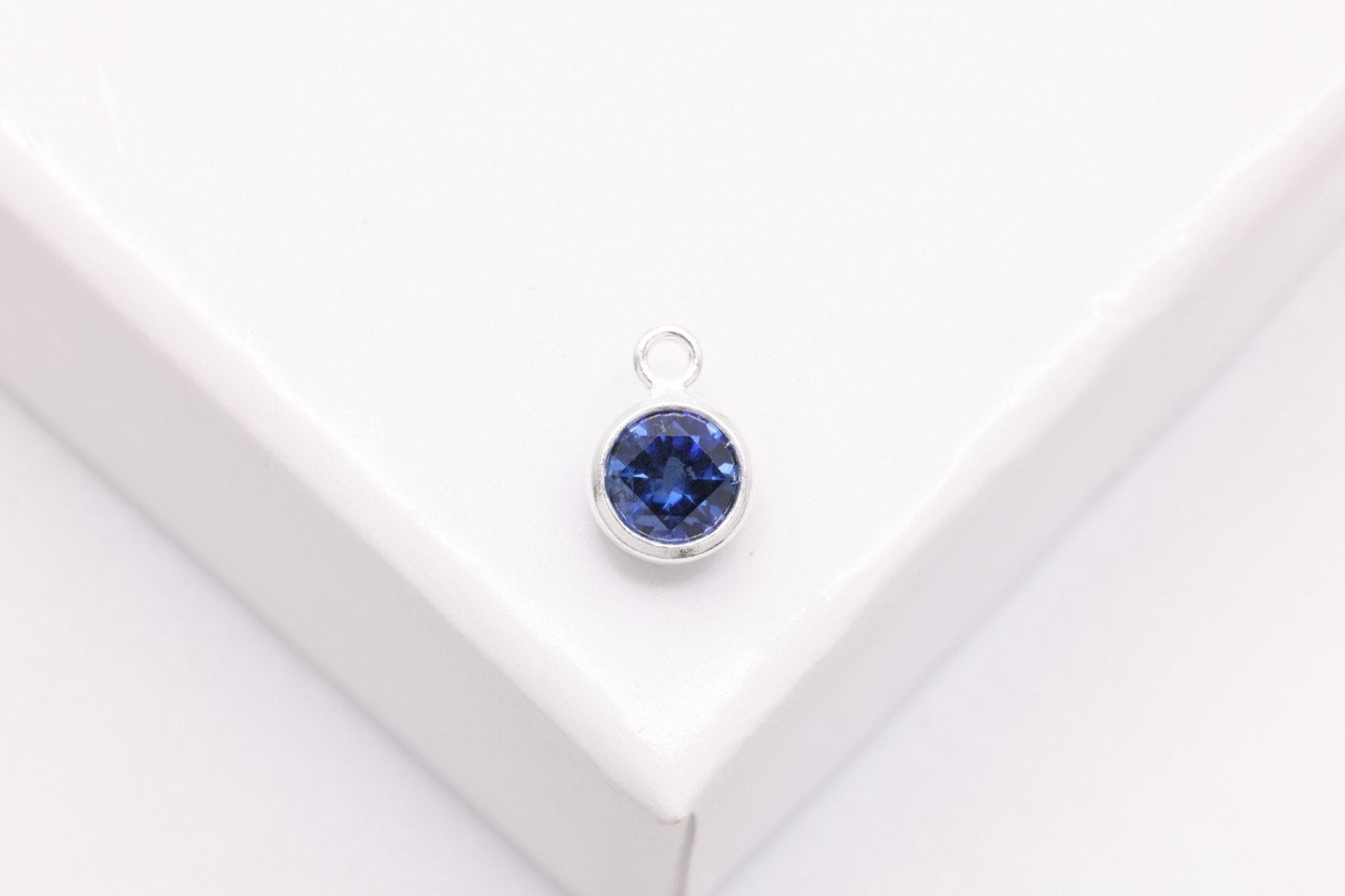 Sapphire CZ Drop Charm, September Birthstone, Sterling Silver, 6mm x 4mm, Wholesale Bulk DIY Wholesale Jewelry Making Charm - HarperCrown