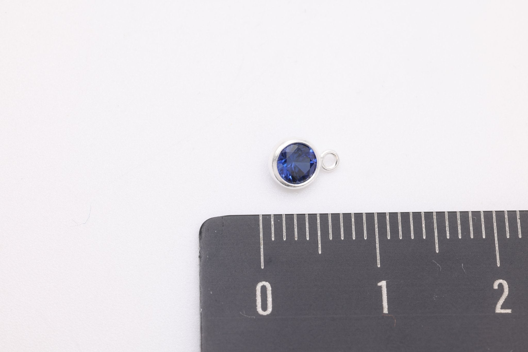 Sapphire CZ Drop Charm, September Birthstone, Sterling Silver, 6mm x 4mm, Wholesale Bulk DIY Wholesale Jewelry Making Charm - HarperCrown