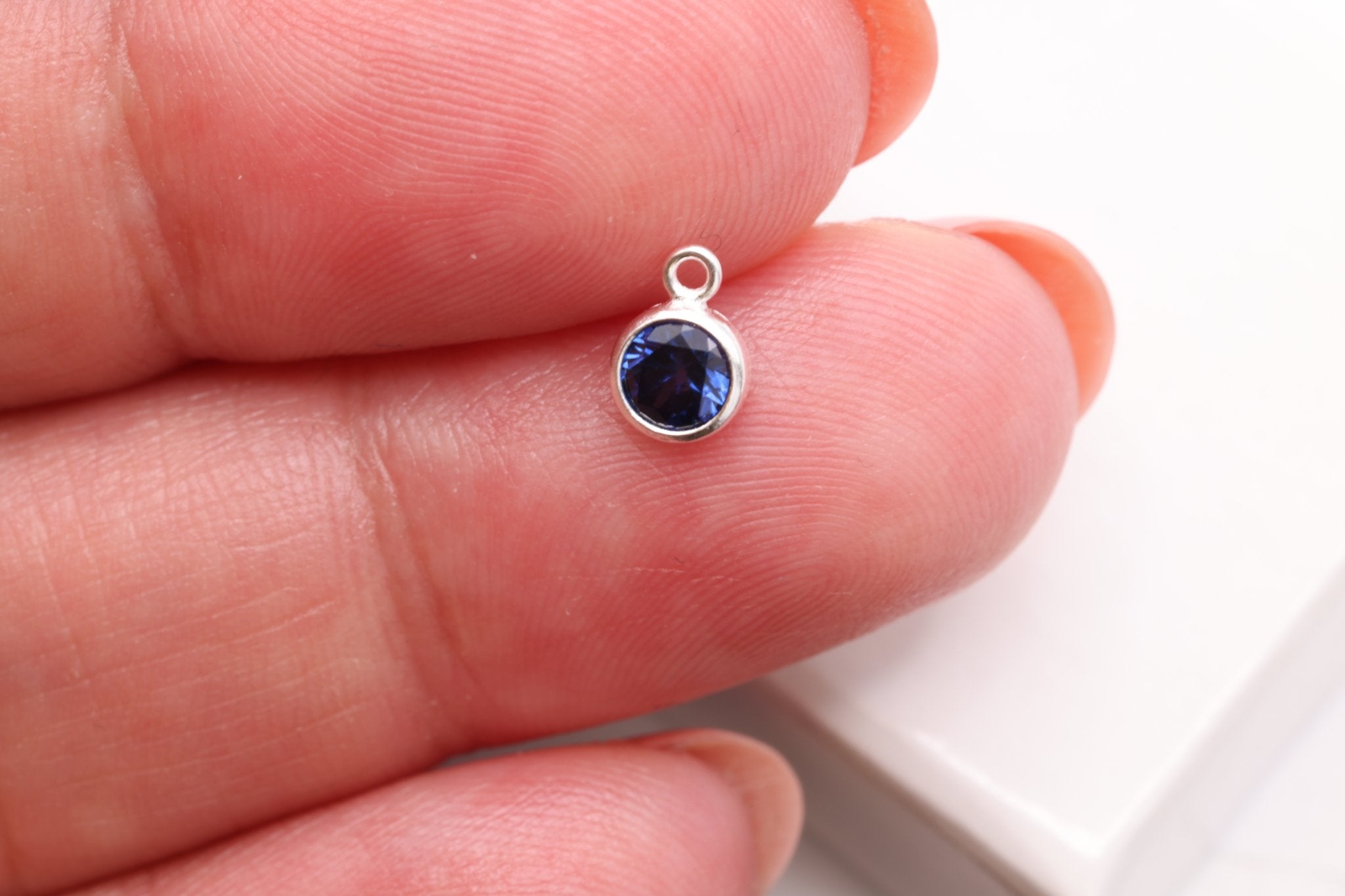 Sapphire CZ Drop Charm, September Birthstone, Sterling Silver, 6mm x 4mm, Wholesale Bulk DIY Wholesale Jewelry Making Charm - HarperCrown