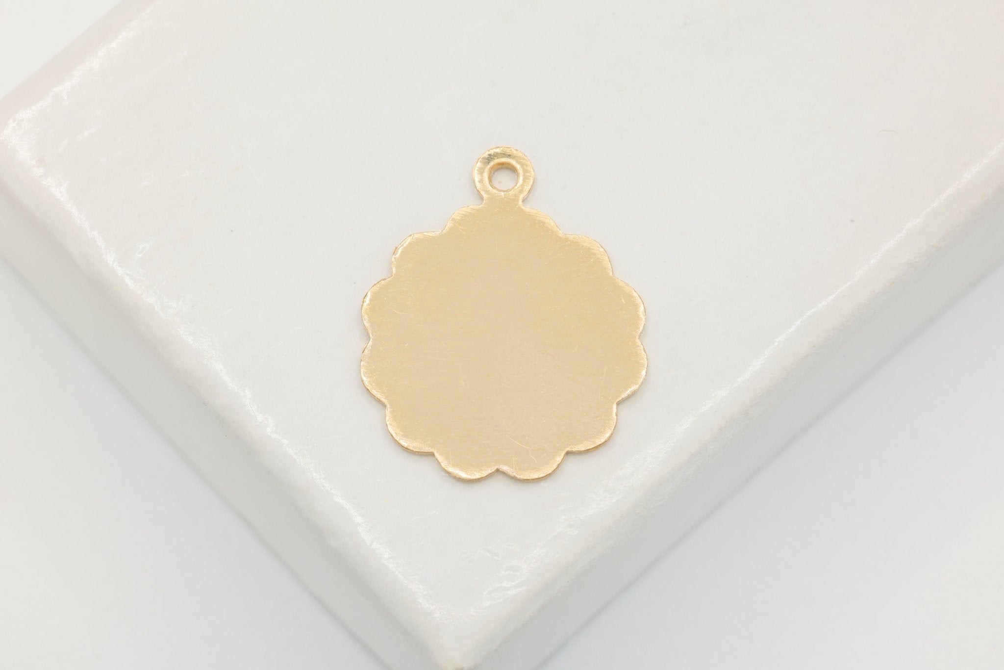 Scalloped Round Blank Charm, Wholesale, 14/20 Gold - Filled, 15mm x 13mm, Blank Stamping Charm, Jewelry Making Charm - HarperCrown