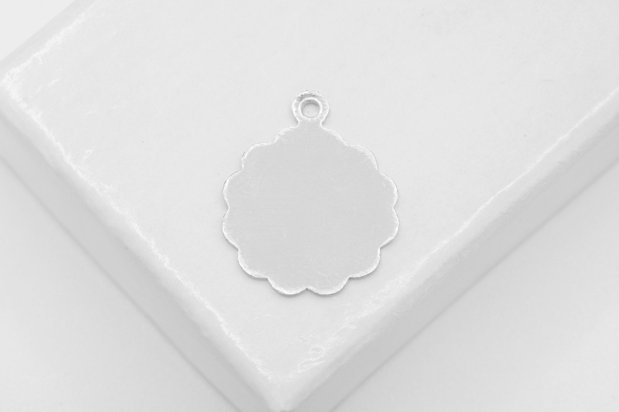Scalloped Round Blank Charm, Wholesale, 925 Sterling Silver, 15mm x 13mm, Blank Stamping Charm, Jewelry Making Charm - HarperCrown