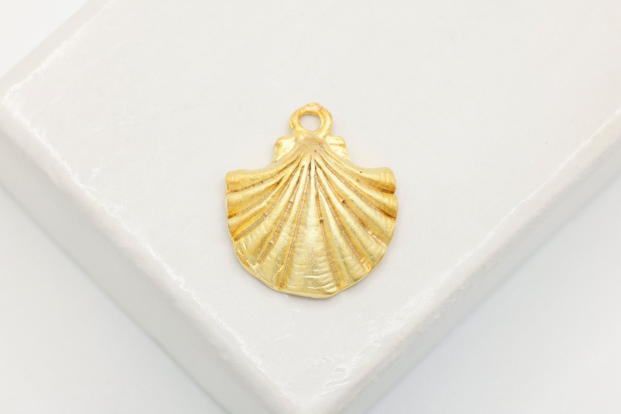 Seashell Charm, Wholesale, 18K Matte Yellow Gold - Plated 925 Sterling Silver, 12mm x 12mm, Oyster Scallop Shell Charm - HarperCrown