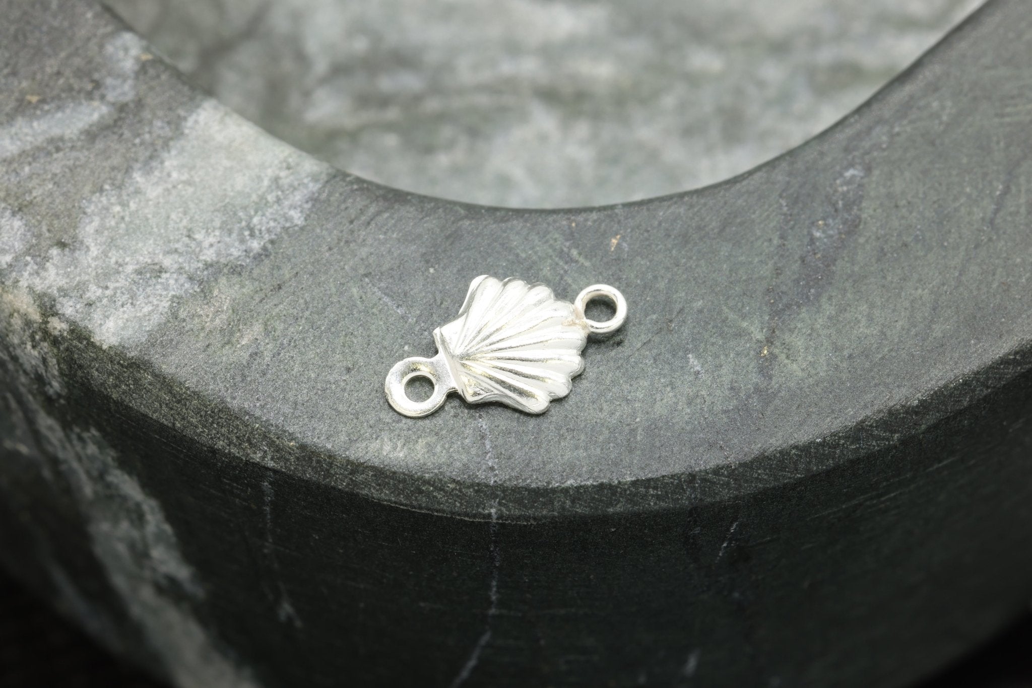 Seashell Connector Charm, Wholesale, 925 Sterling Silver, 10mm x 6mm, Scallop Shell Ocean Link, Jewelry Making Charm - HarperCrown