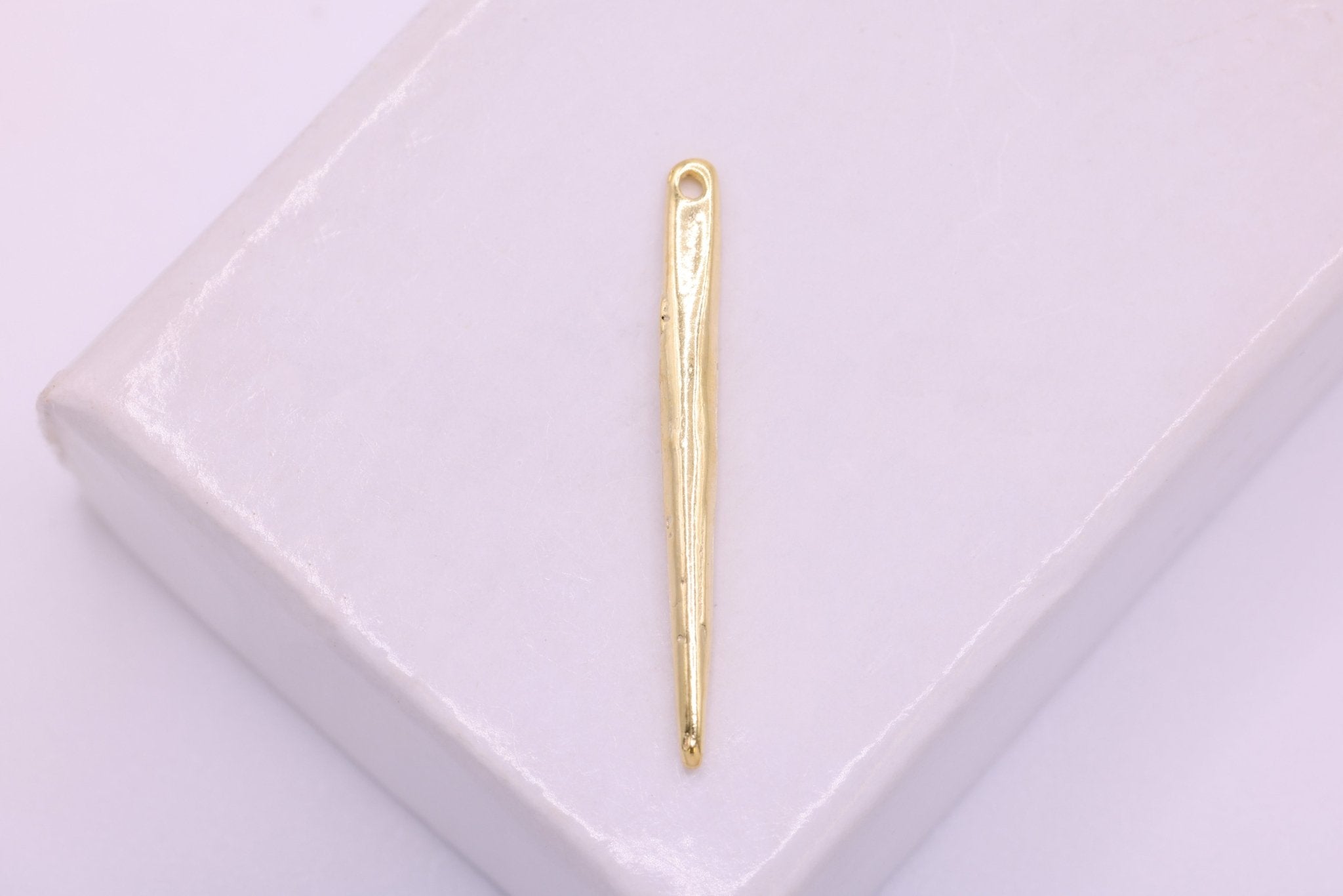 Shiny Vermeil Gold Needle Spike Pendant Charm - 18k gold plated over Sterling Silver Pendulum, Spike, Needle, Spear, Gold Needle Dagger, 40 - HarperCrown